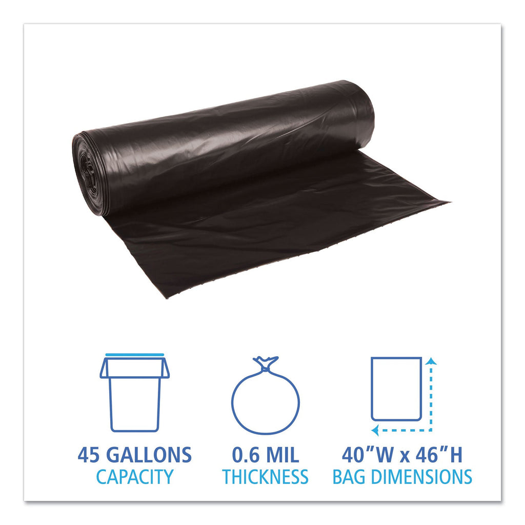 Boardwalk Low-Density Waste Can Liners, 45 gal, 0.6 mil, 40" x 46", Black, 100/Carton