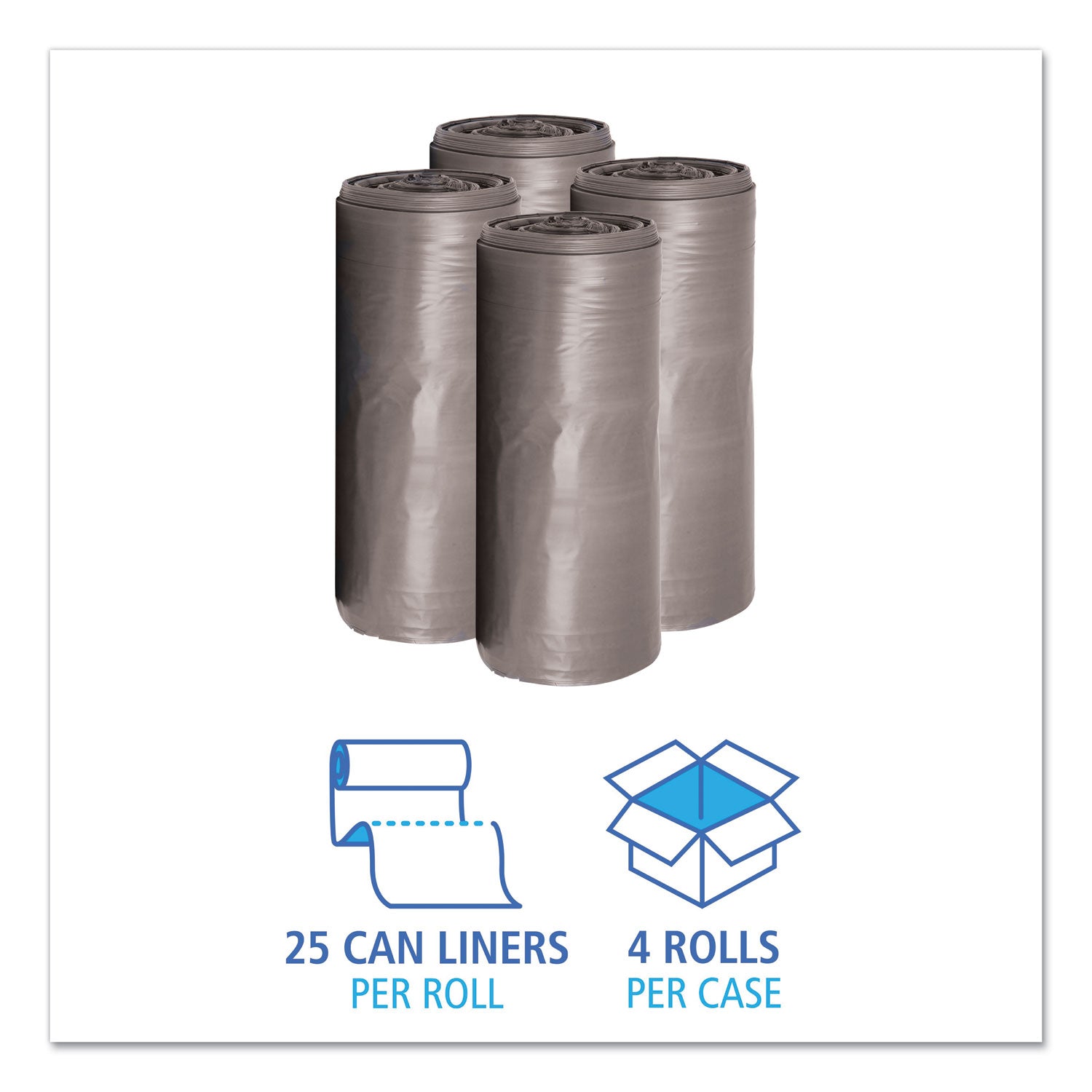 Boardwalk Low-Density Waste Can Liners, 33 gal, 1.1 mil, 33" x 39", Gray, 100/Carton