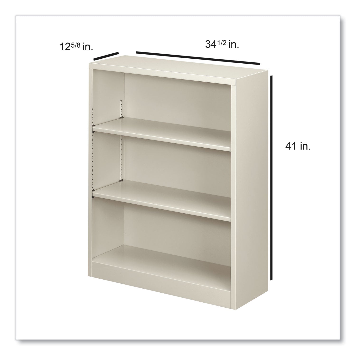 HON Metal Bookcase, Three-Shelf, 34.5w x 12.63d x 41h, Light Gray