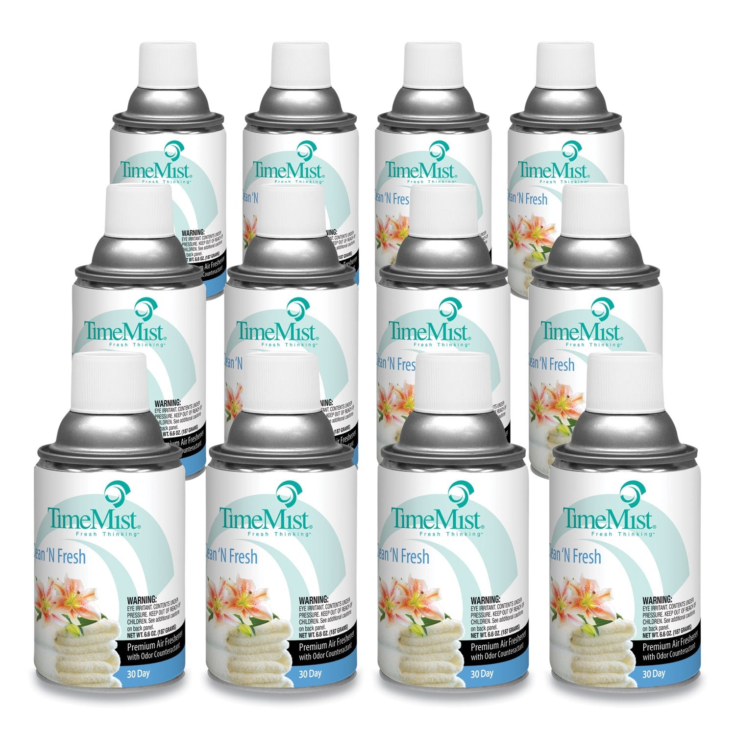 TimeMist Premium Metered Air Freshener Refill, Clean N Fresh, 6.6 oz Aerosol Spray, 12/Carton