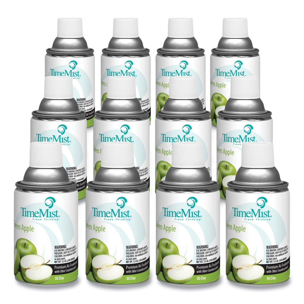 TimeMist Premium Metered Air Freshener Refill, Green Apple, 5.3 oz Aerosol Spray, 12/Carton