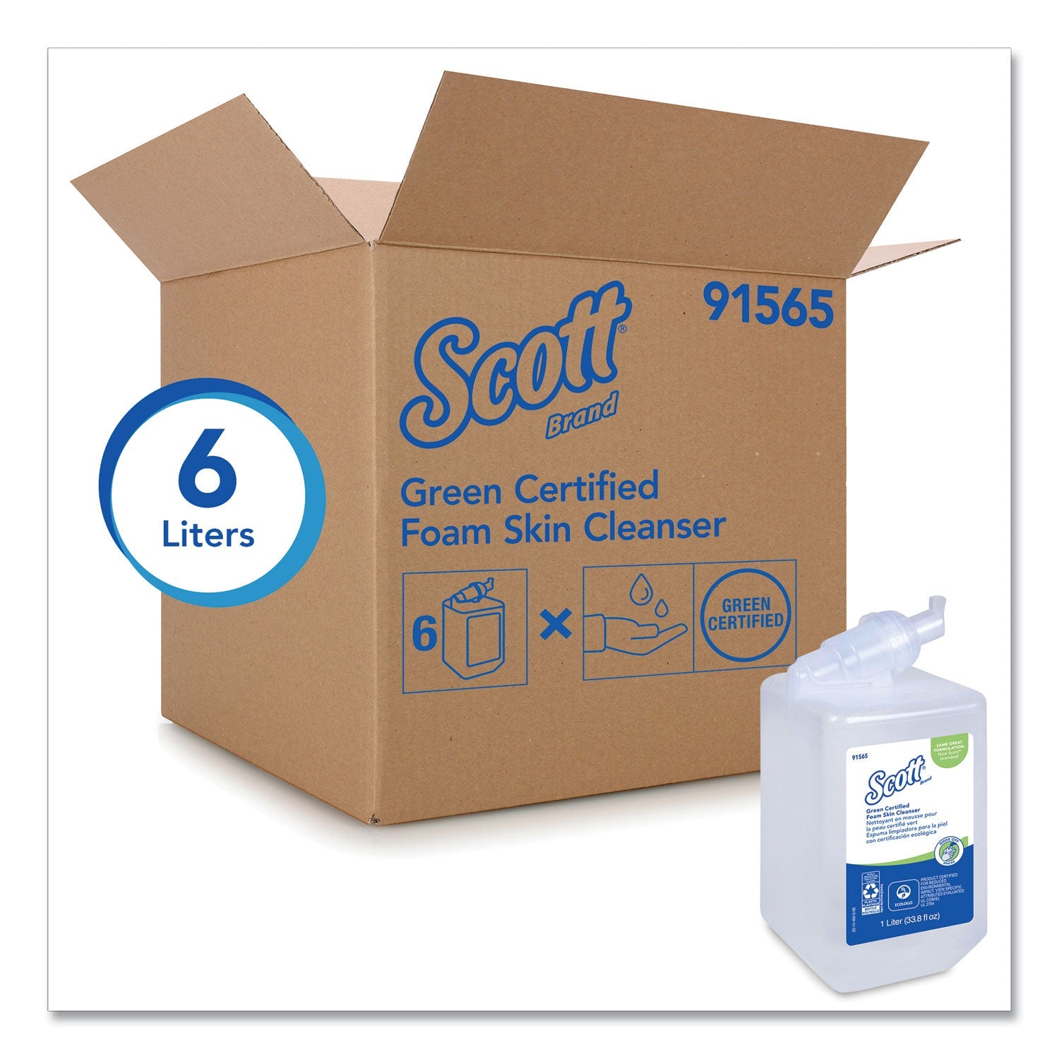 Scott Essential Green Certified Foam Skin Cleanser, Neutral, 1,000 mL Bottle, 6/Carton