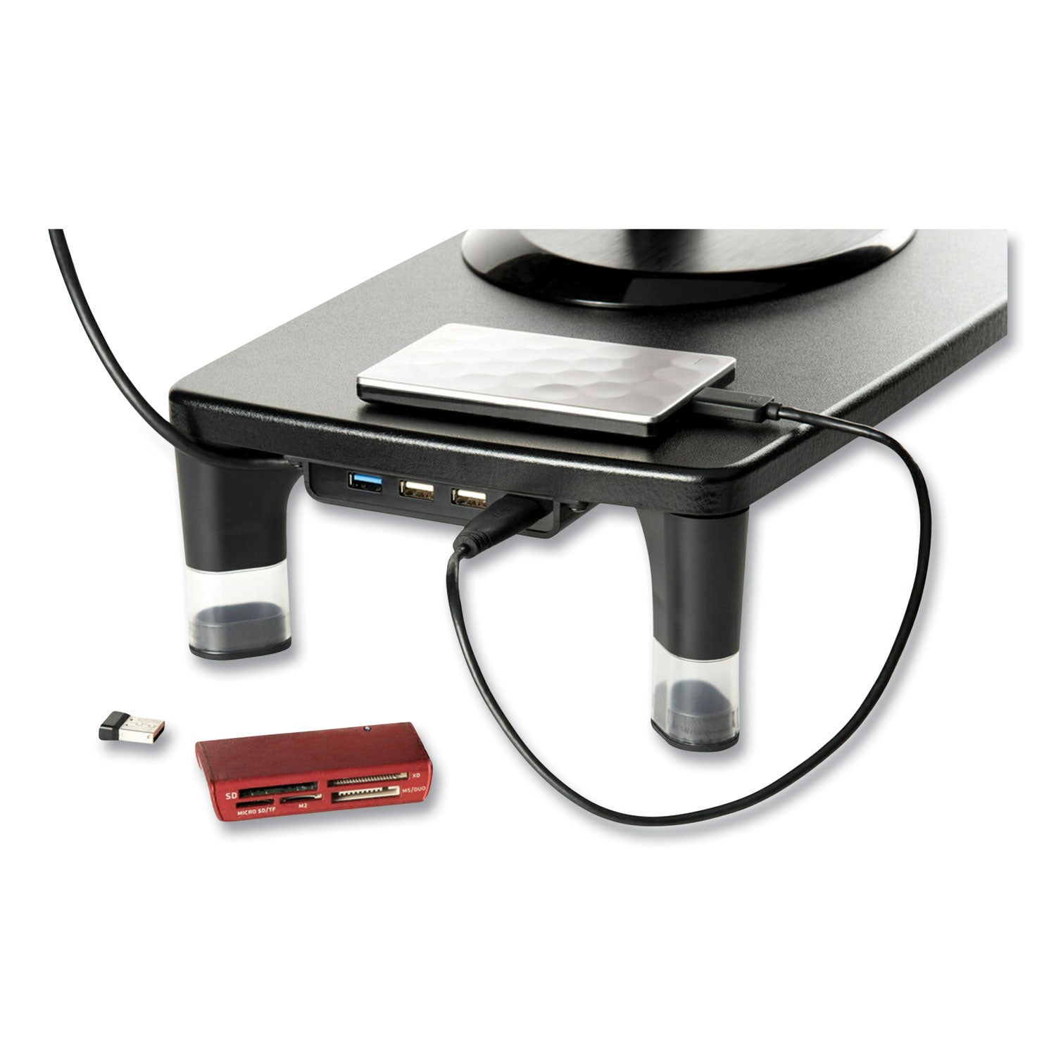 3M Monitor Stand MS100B, 21.6 x 9.4 x 2.7 to 3.9, Black/Clear, Supports 33 lb