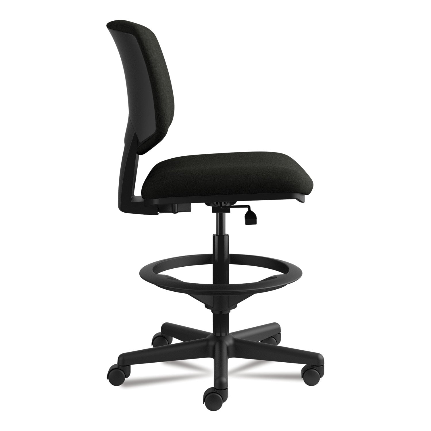HON Volt Series Leather Adjustable Task Stool, Supports Up to 275 lb, 22.88" to 32.38" Seat Height, Black