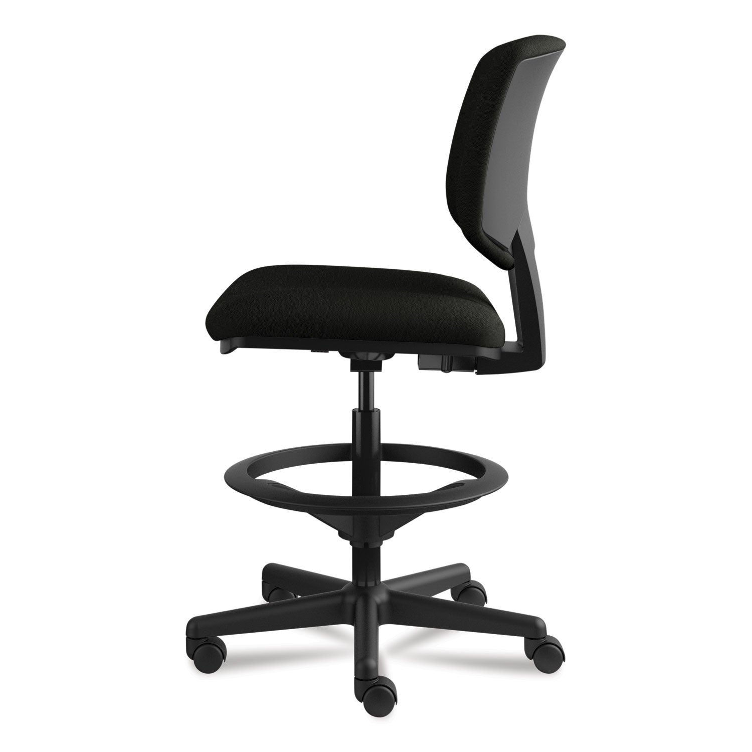 HON Volt Series Leather Adjustable Task Stool, Supports Up to 275 lb, 22.88" to 32.38" Seat Height, Black