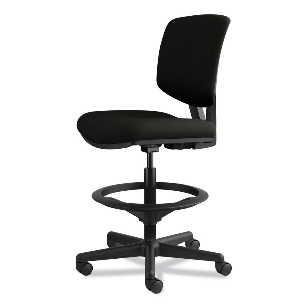 HON Volt Series Leather Adjustable Task Stool, Supports Up to 275 lb, 22.88" to 32.38" Seat Height, Black