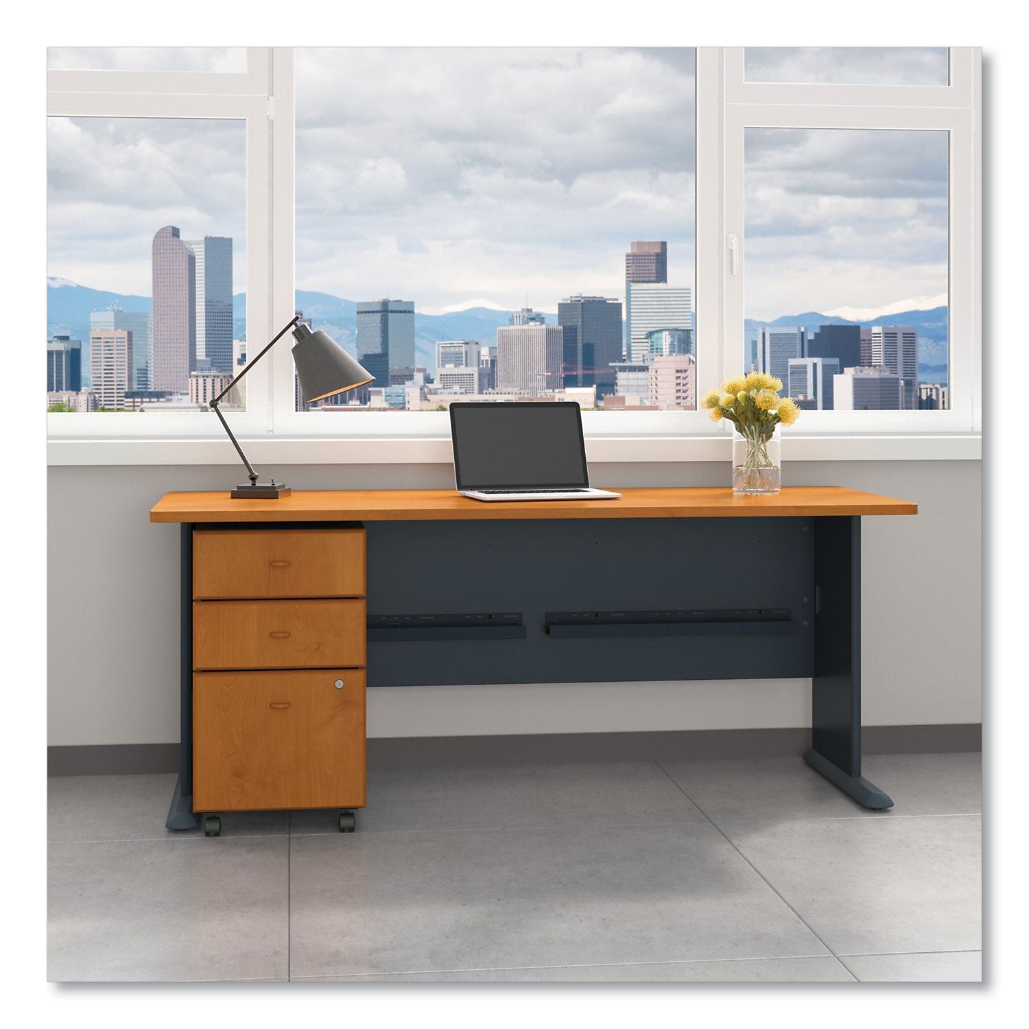 Bush Enterprise Collection Double Pedestal Desk, 70.13" x 28.63" x 29.75", Harvest Cherry, (Box 2 of 2)