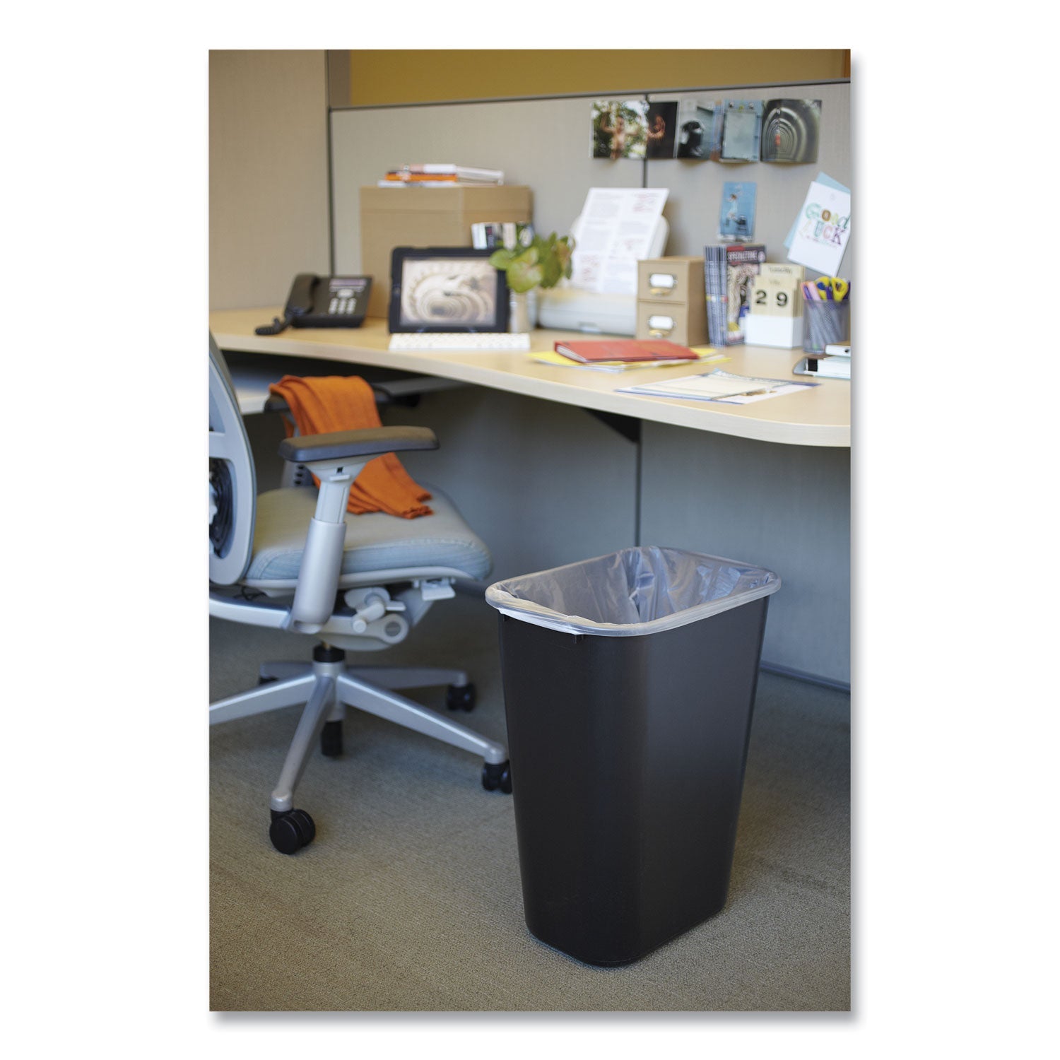 Rubbermaid Deskside Plastic Wastebasket, Rectangular, 10.25 gal, Black