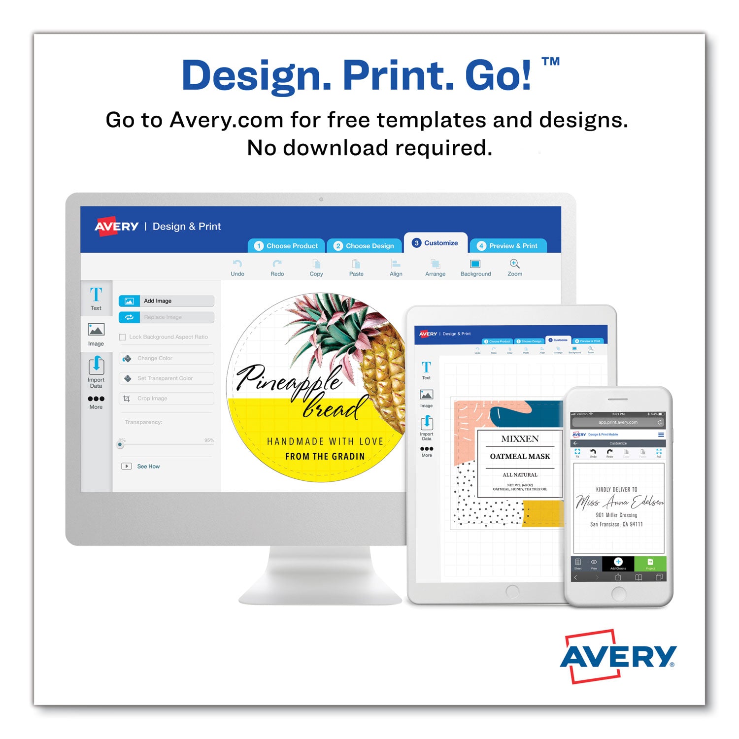 Avery Oval Labels with Sure Feed and Easy Peel, 1.5 x 2.5, Glossy White, 180/Pack