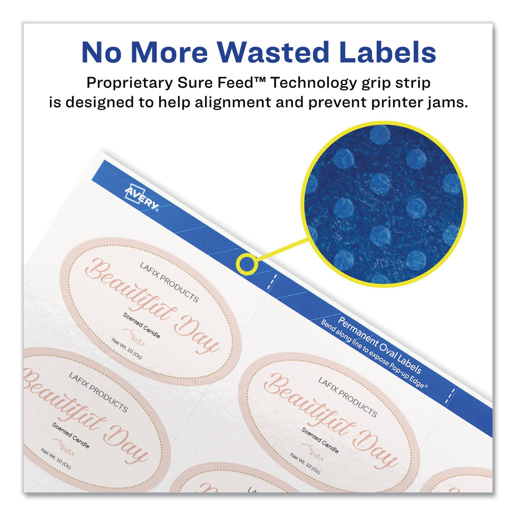 Avery Oval Labels with Sure Feed and Easy Peel, 1.5 x 2.5, Glossy White, 180/Pack