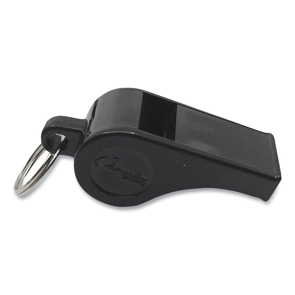 Champion Sports Sports Whistle with Black Nylon Lanyard, Plastic, Black, Dozen
