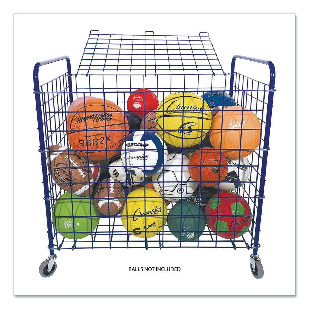 Champion Sports Lockable Ball Storage Cart, Fits Approximately 24 Balls, Metal, 37" x 22" x 20", Blue