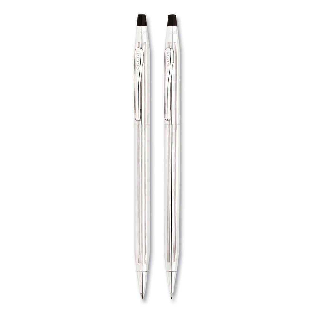 Cross Classic Century Ballpoint Pen and Pencil Set, 0.7 mm Black Pen, 0.7 mm HB Pencil, Chrome/Black Barrels