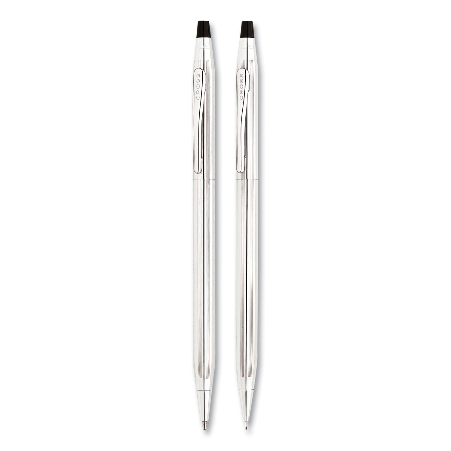 Cross Classic Century Ballpoint Pen and Pencil Set, 0.7 mm Black Pen, 0.7 mm HB Pencil, Chrome/Black Barrels