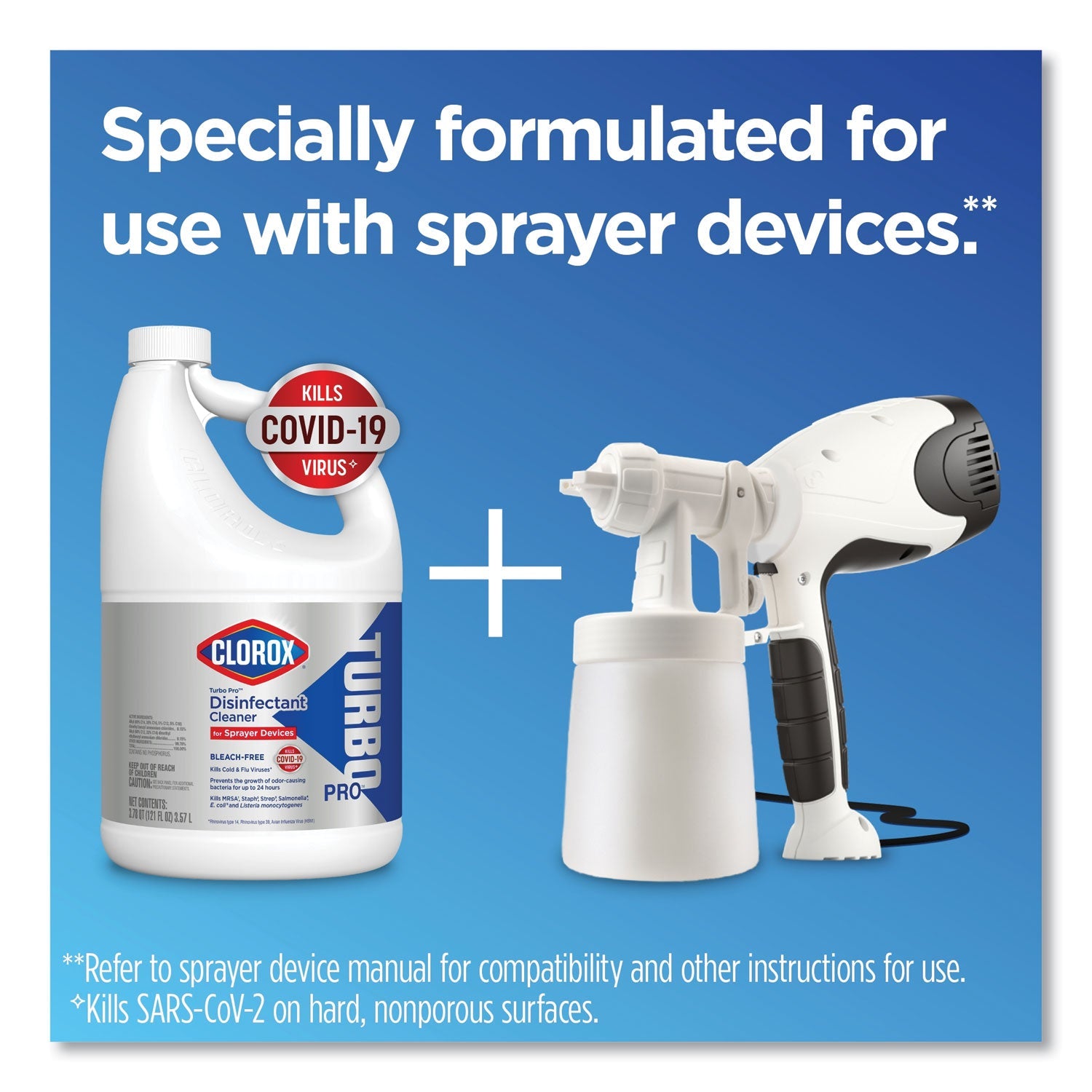 Clorox Turbo Pro Disinfectant Cleaner for Sprayer Devices, 121 oz Bottle, 3/Carton