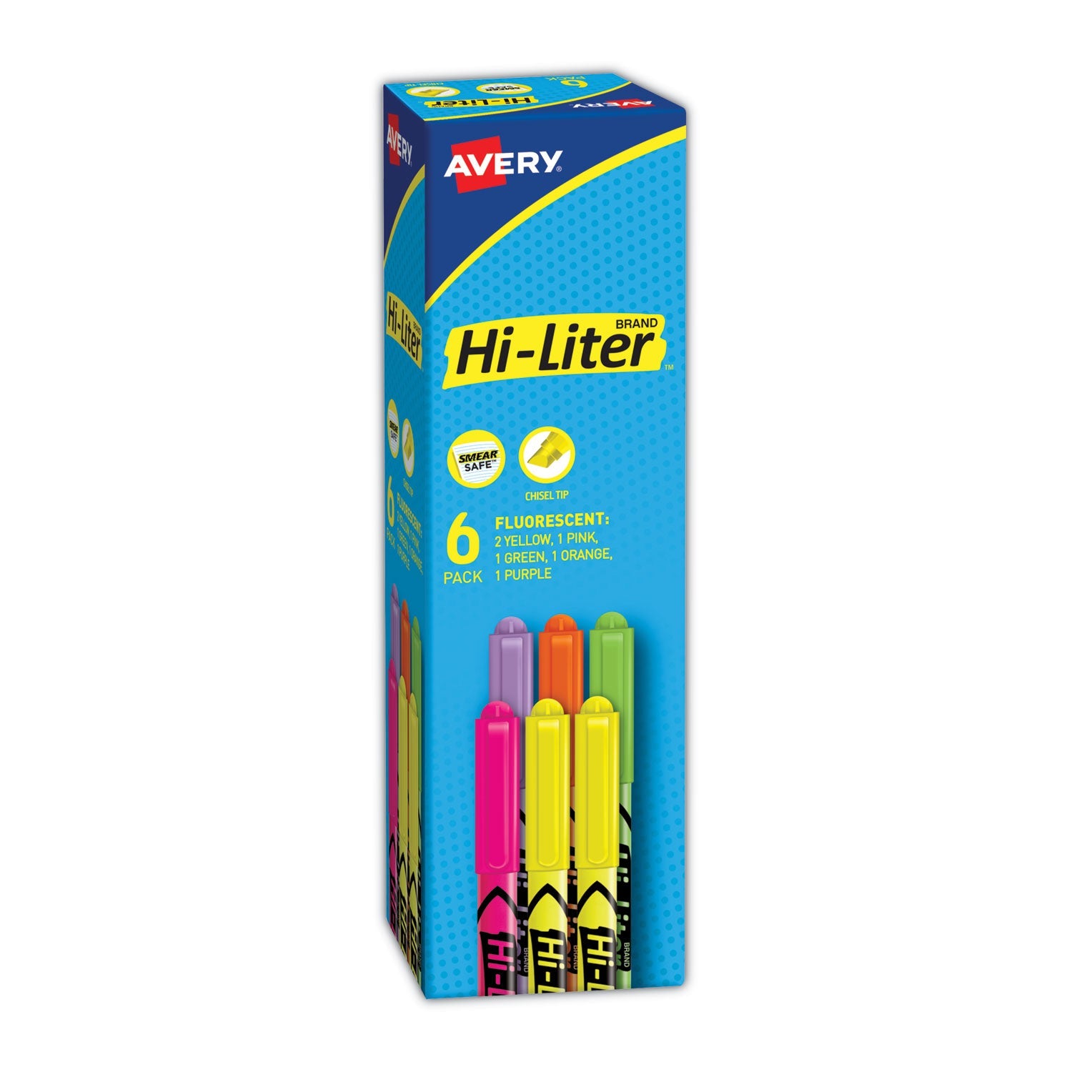 Avery HI-LITER Pen-Style Highlighters, Assorted Ink Colors, Chisel Tip, Assorted Barrel Colors, 6/Set