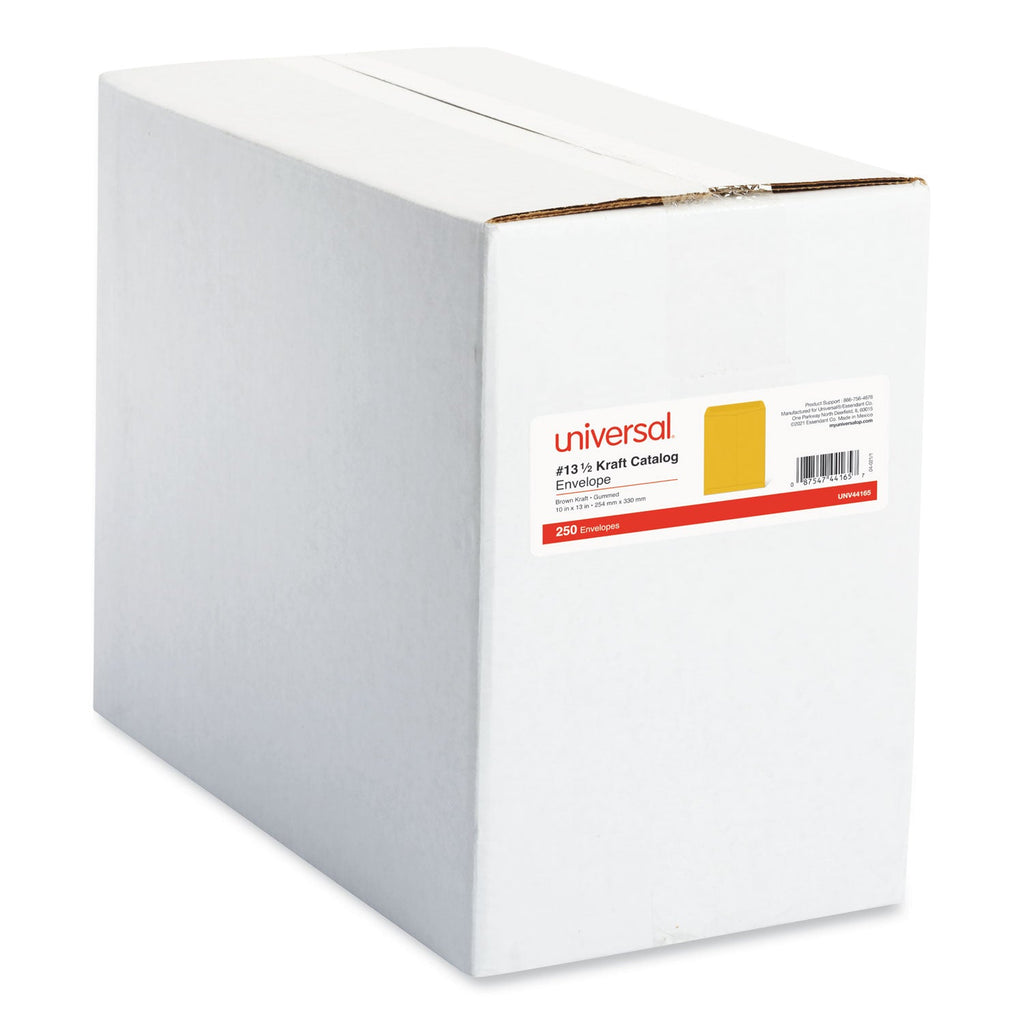 Universal Catalog Envelope, 28 lb Bond Weight Kraft, #13 1/2, Square Flap, Gummed Closure, 10 x 13, Brown Kraft, 250/Box