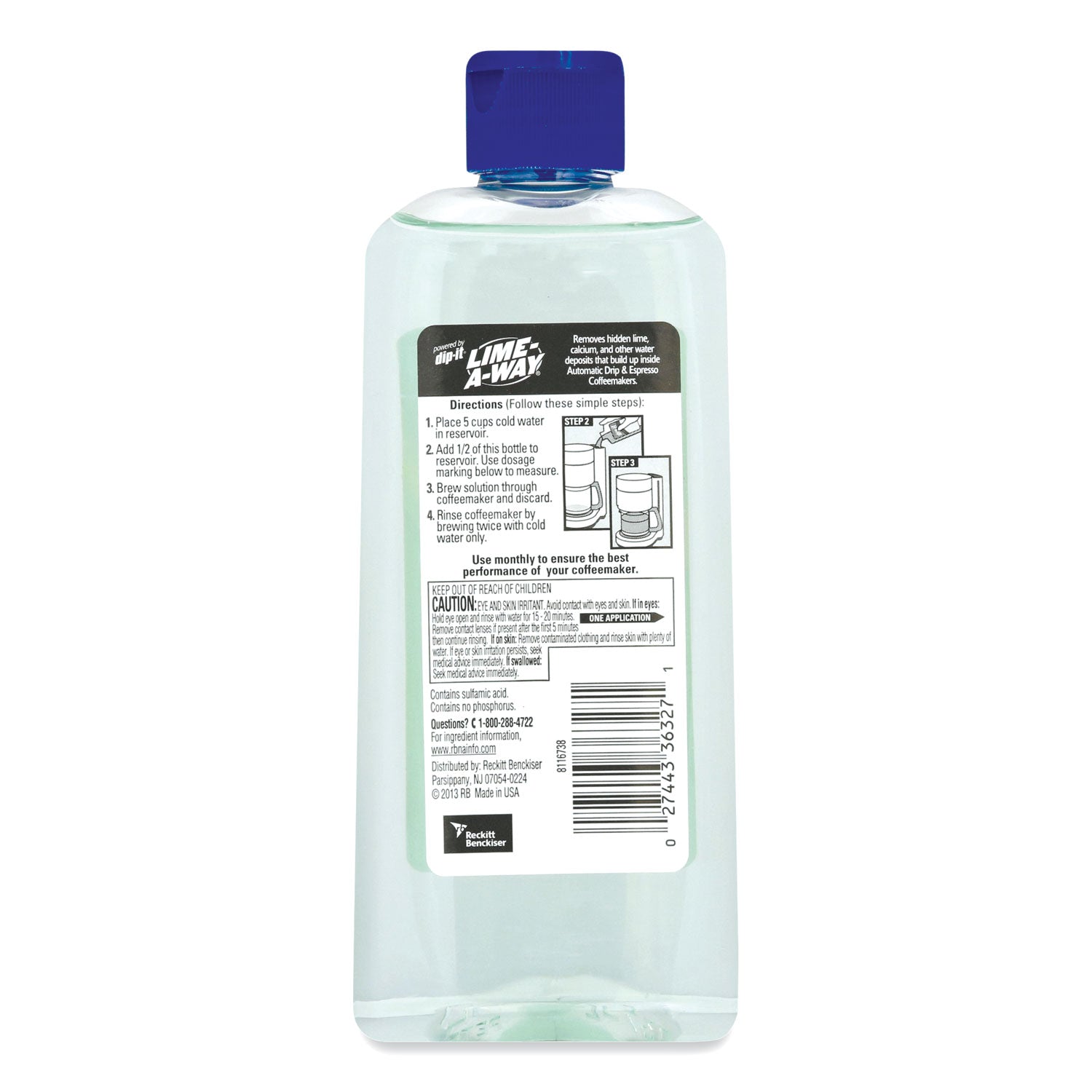 LIME-A-WAY Dip-It Coffeemaker Descaler and Cleaner, 7 oz Bottle, 8/Carton