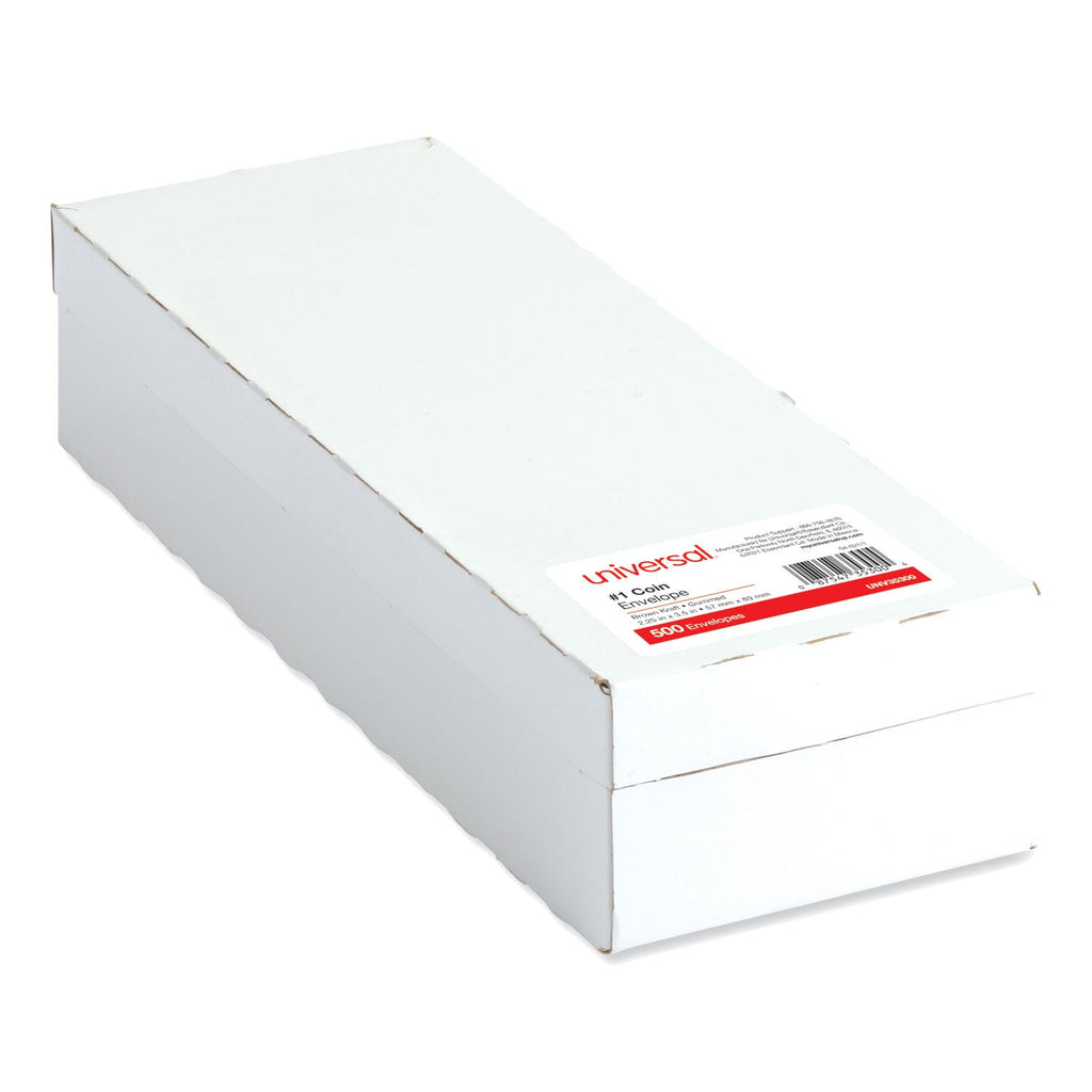 Universal Kraft Coin Envelope, #3, Round Flap, Gummed Closure, 2.5 x 4.25, Light Brown Kraft, 500/Box
