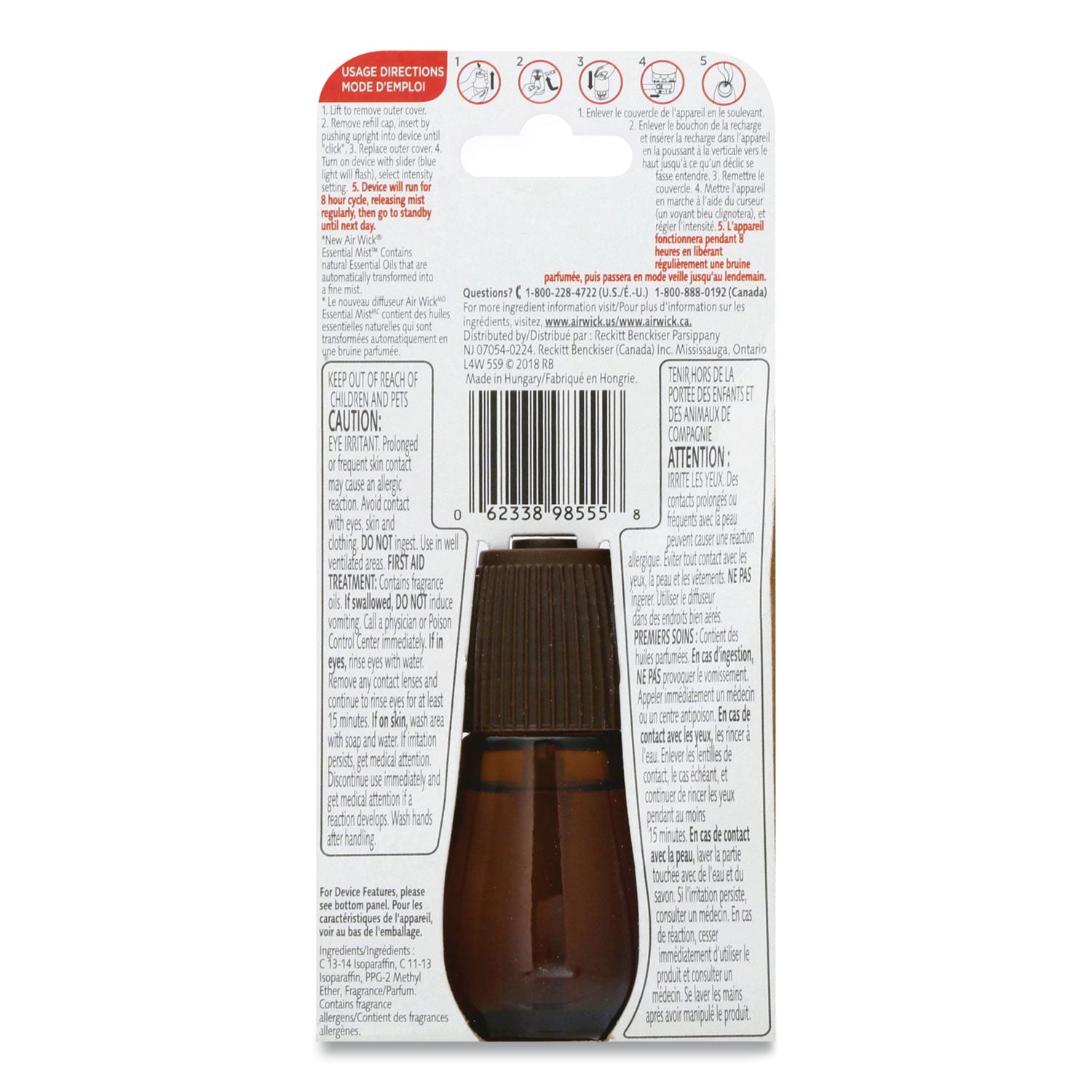 Air Wick Essential Mist Refill, Peony and Jasmine, 0.67 oz Bottle, 6/Carton