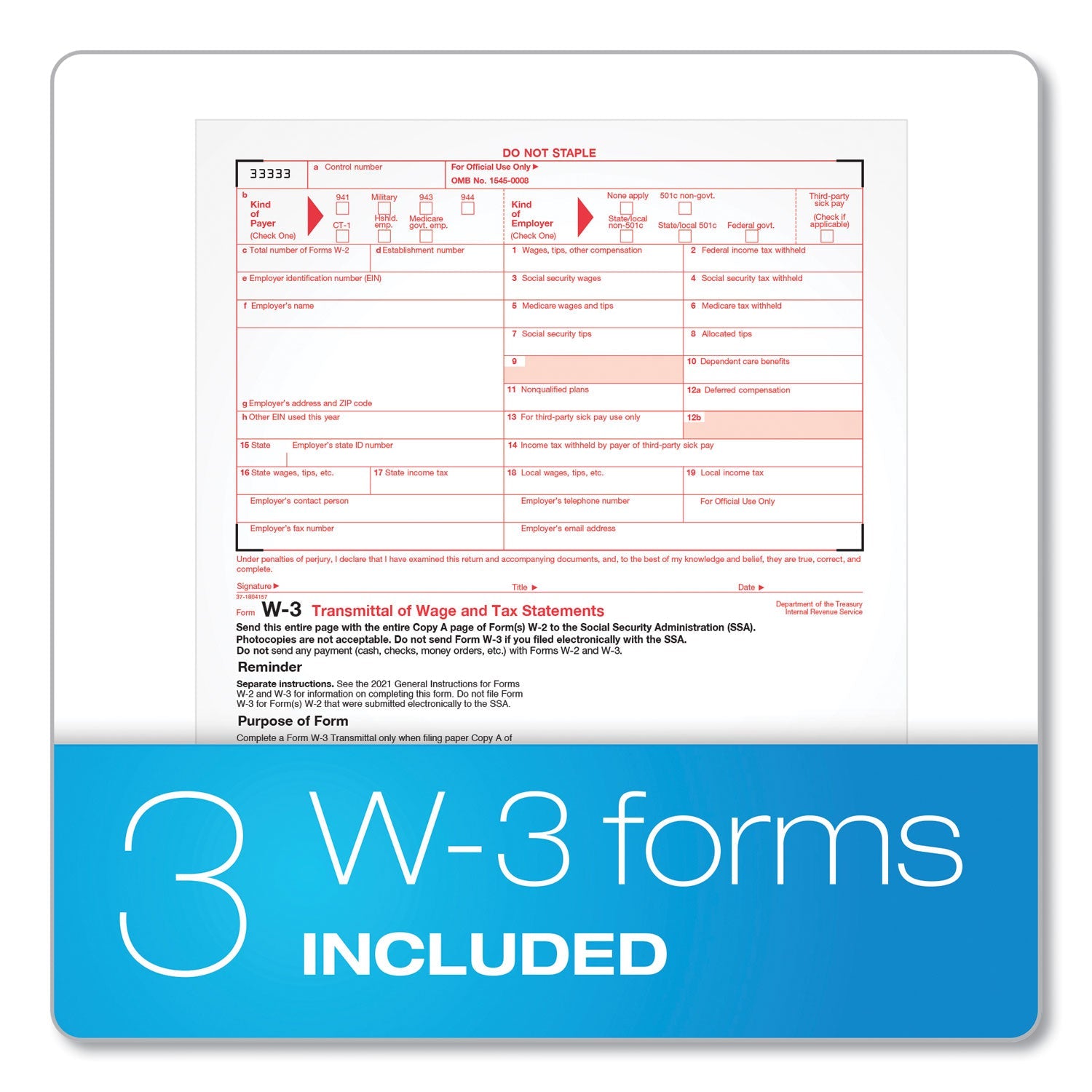 TOPS W-2 Tax Forms, Four-Part Carbonless, 5.5 x 8.5, 2/Page, (50) W-2s and (1) W-3