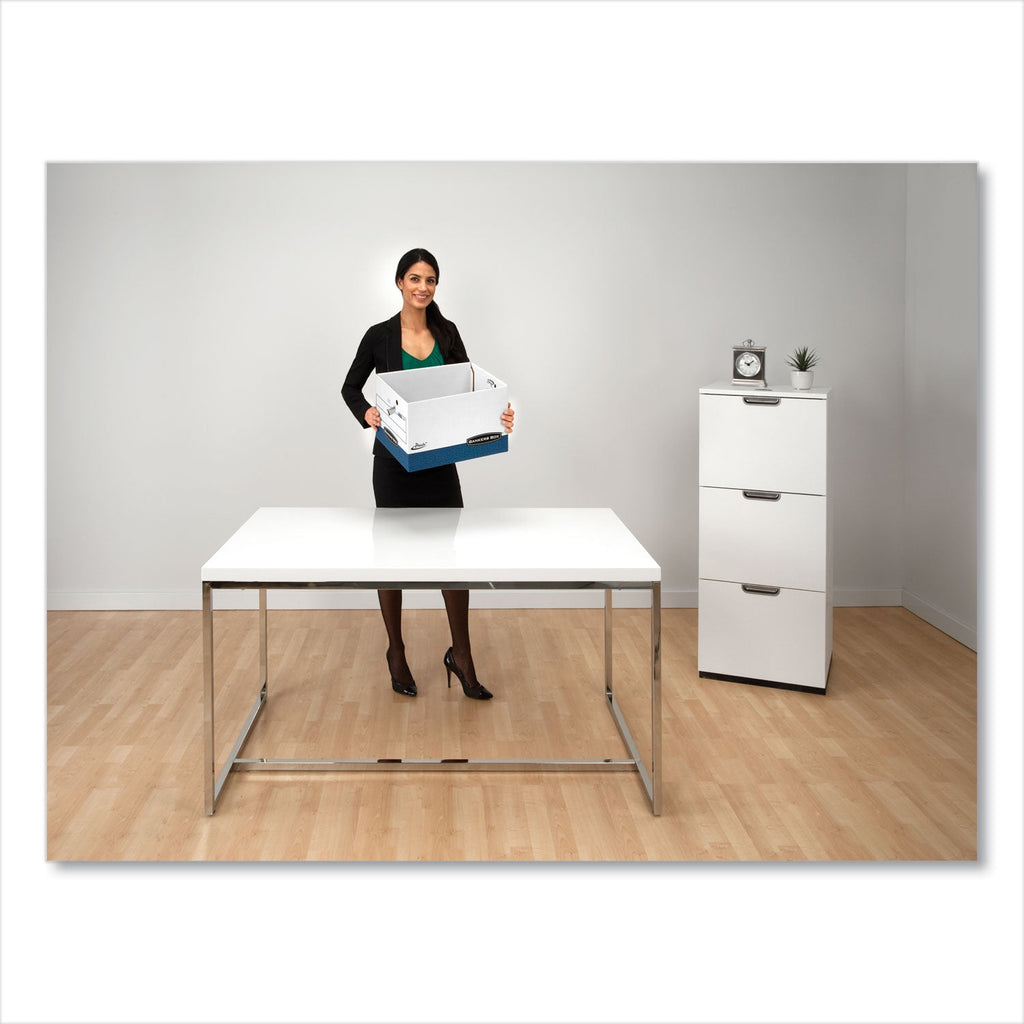 Bankers Box R-KIVE Heavy-Duty Storage Boxes with Dividers, Letter/Legal Files, 12.75" x 16.5" x 10.38", White/Blue, 12/Carton