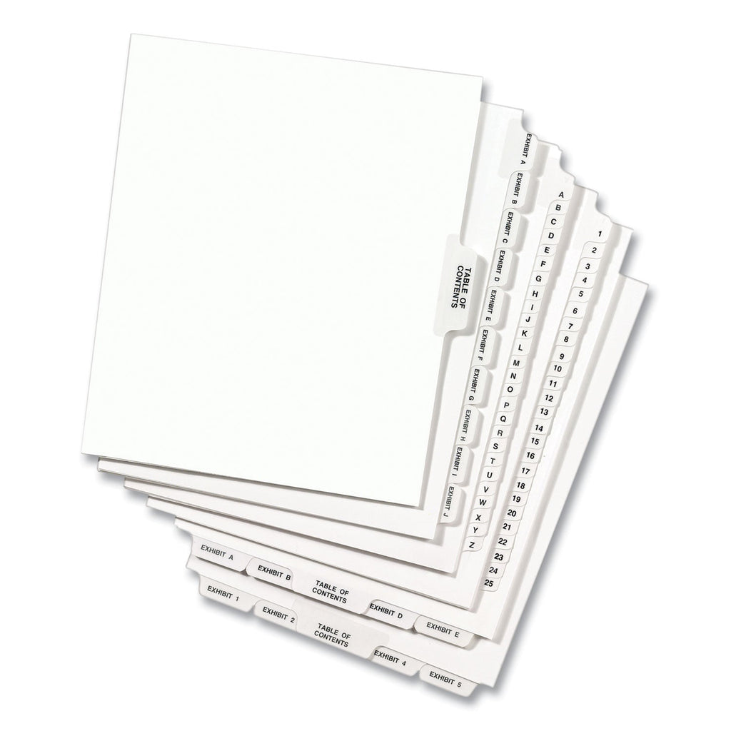 Avery Preprinted Legal Exhibit Side Tab Index Dividers, Avery Style, 26-Tab, S, 11 x 8.5, White, 25/Pack, (1419)