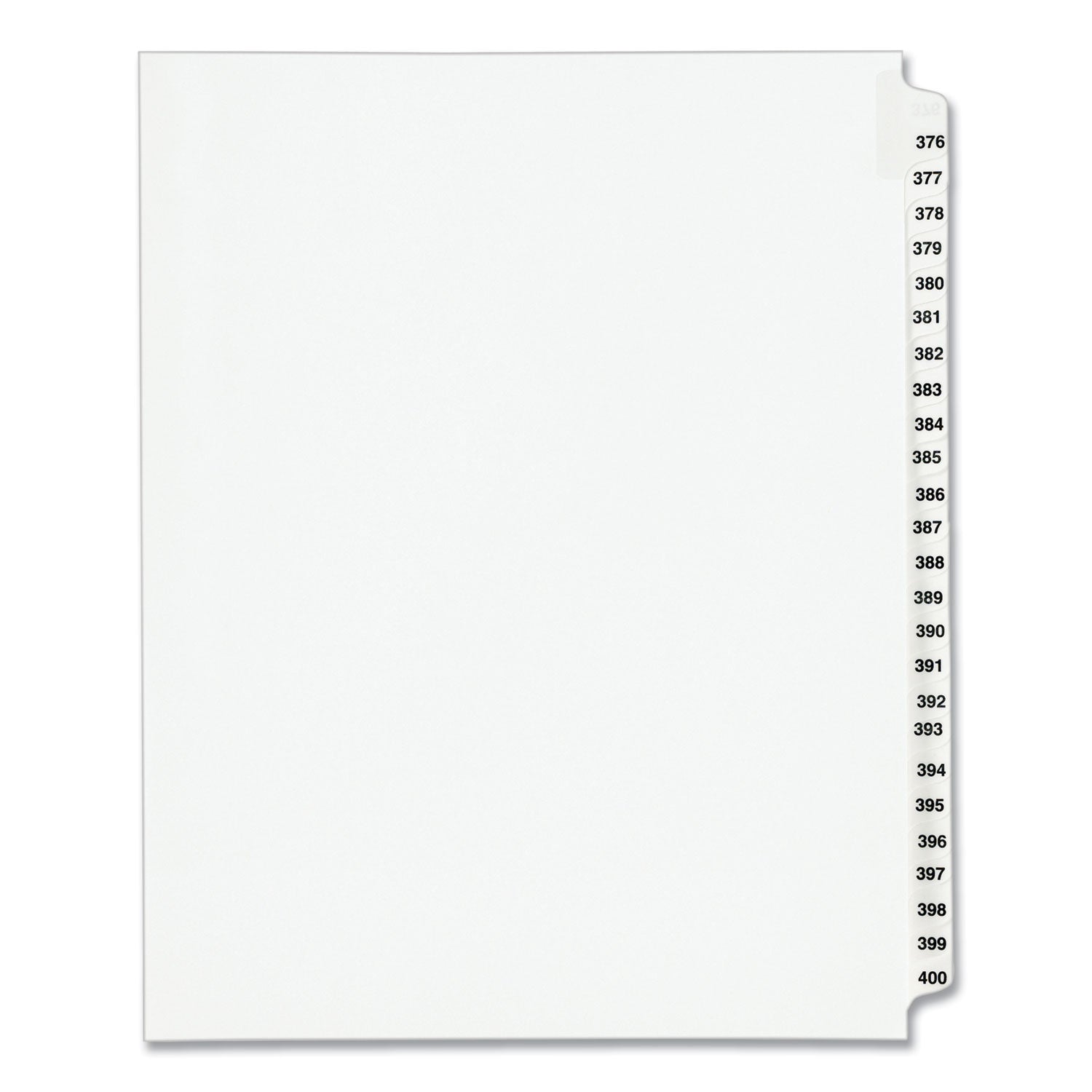 Avery Preprinted Legal Exhibit Side Tab Index Dividers, Avery Style, 25-Tab, 376 to 400, 11 x 8.5, White, 1 Set, (1345)