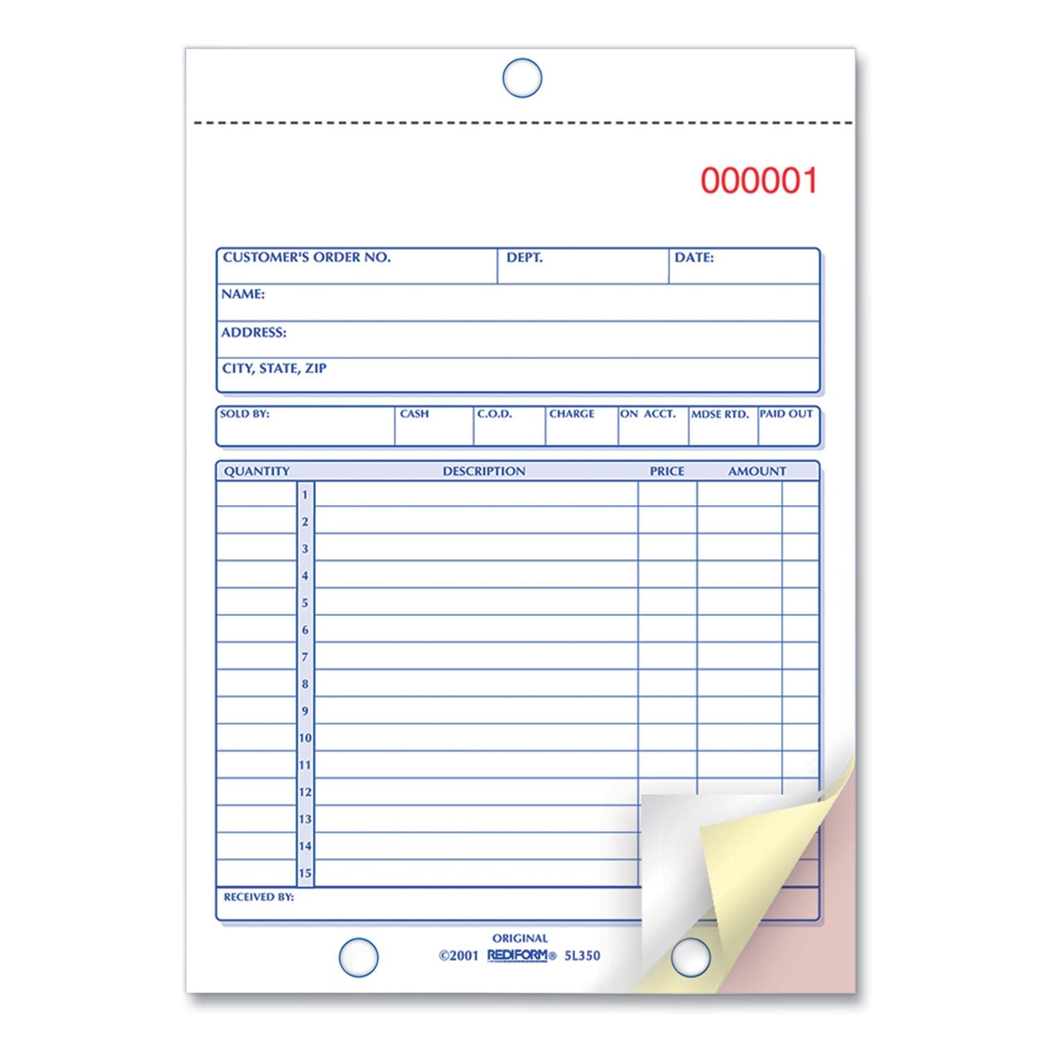 Rediform Sales Book, Three-Part Carbonless, 5.5 x 7.88, 1/Page, 50 Sets/Book