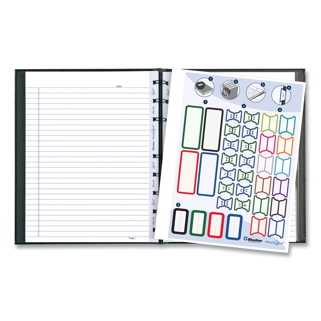 Blueline MiracleBind Notebook, 1 Subject, Medium/College Rule, Black Cover, 9.25 x 7.25, 75 Sheets