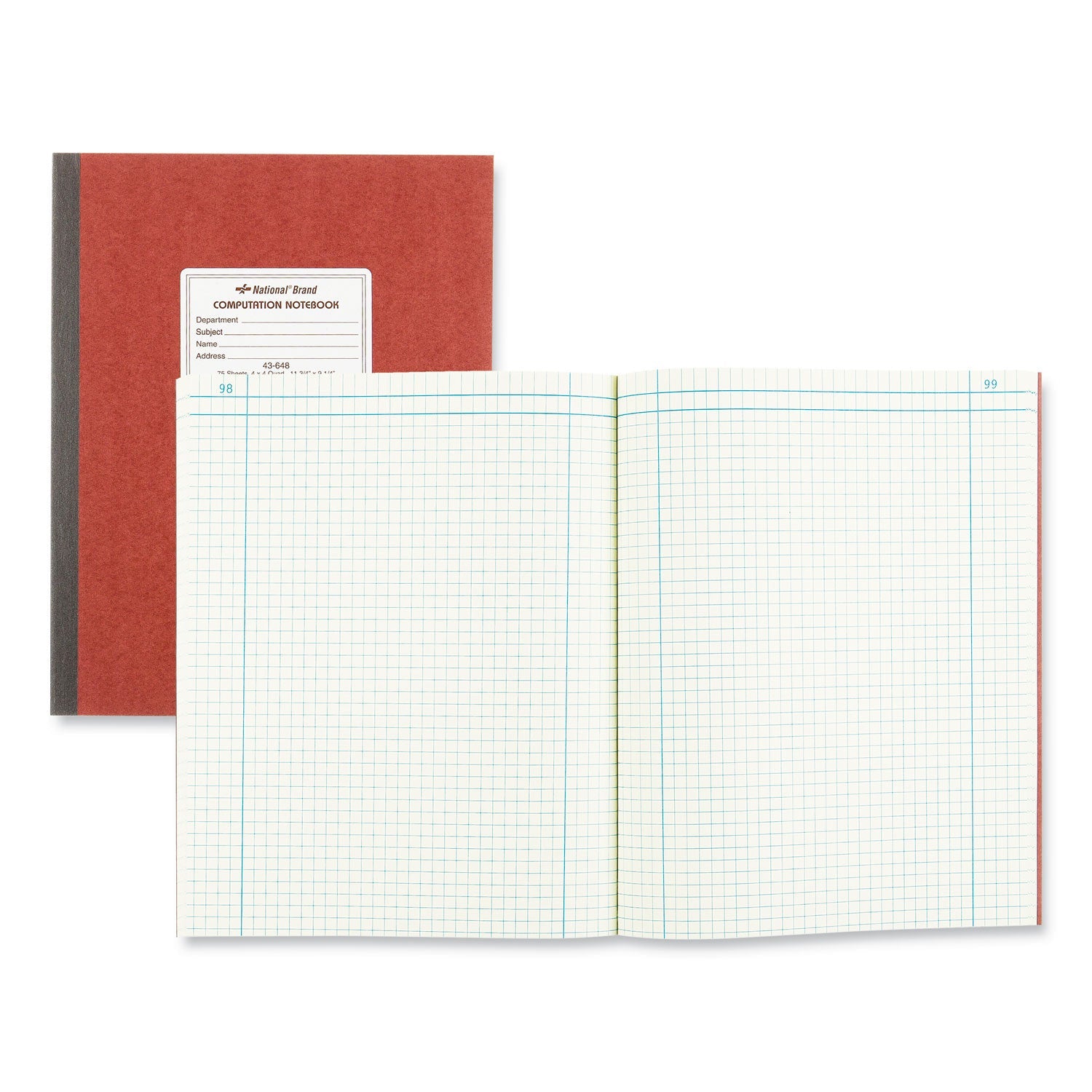 National Computation Notebook, Quadrille Rule, Brown Cover, 11.75 x 9.25, 75 Sheets