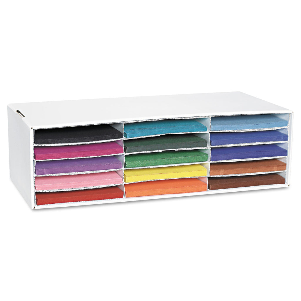 Pacon Classroom Keepers Letter-Size Construction Paper Sorter/Storage Box, 15 Compartments, 29.25 x 12.88 x 9.38, White