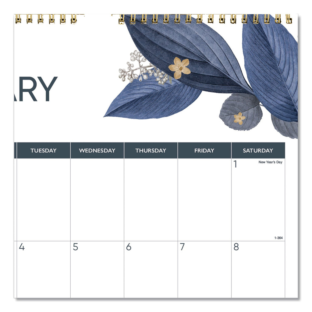 Blueline 12-Month Colorful Wall Calendar, Watercolor Gold Detail Floral Artwork, 12 x 17, White Sheets, 12-Month (Jan to Dec): 2023