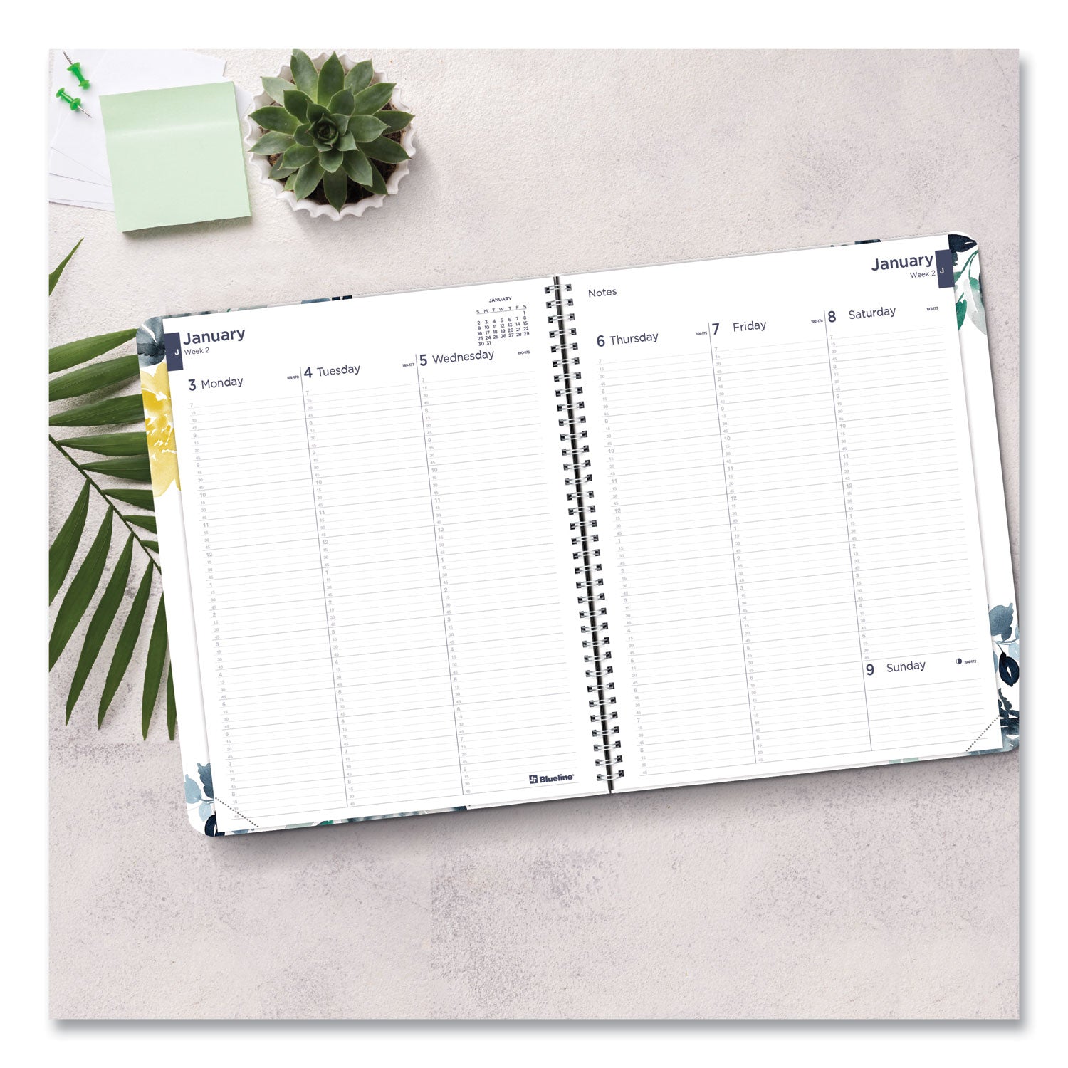 Blueline Soft Cover Design Weekly/Monthly Planner, Floral Watercolor Artwork, 11 x 8.5, White/Blue/Yellow, 12-Month (Jan to Dec): 2023