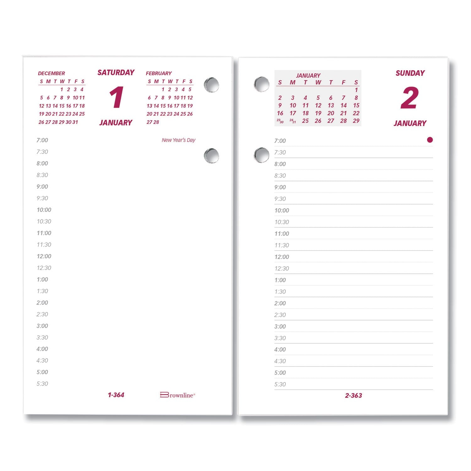 Brownline Daily Calendar Pad Refill, 6 x 3.5, White/Burgundy/Gray Sheets, 2023