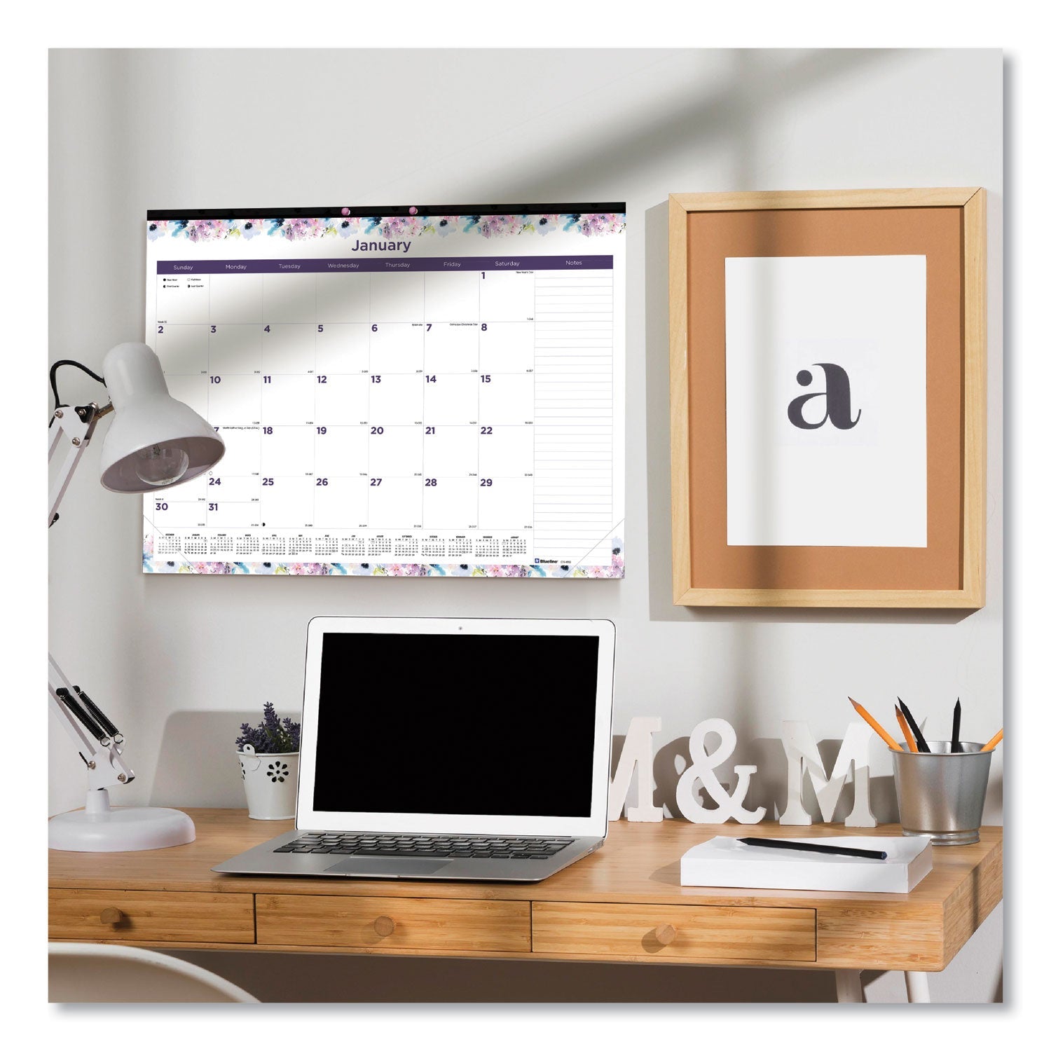 Blueline Passion Monthly Deskpad Calendar, Floral Artwork, 22 x 17, White/Multicolor Sheets, Black Binding, 12-Month (Jan-Dec): 2023