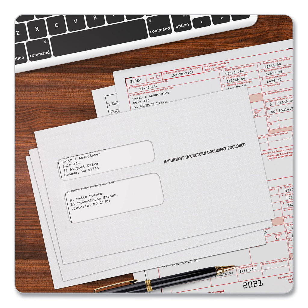 TOPS W-2 Laser Double Window Envelope, Commercial Flap, Gummed Closure, 5.63 x 9, White, 50/Pack