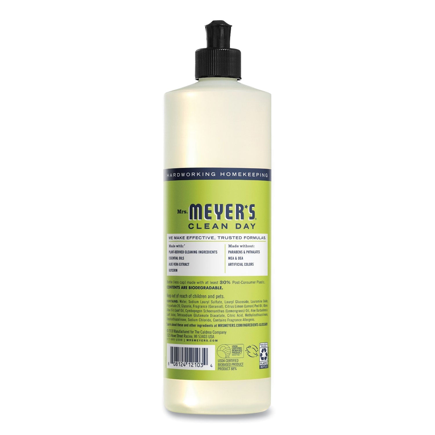 Mrs. Meyer's Dish Soap, Lemon Scent, 16 oz, Bottle, 6/Carton