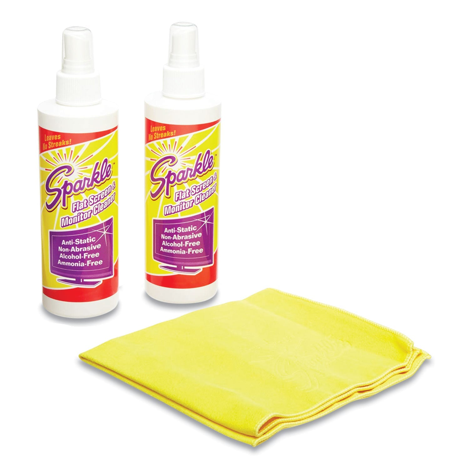 Sparkle Flat Screen and Monitor Cleaner, Pleasant Scent, 8 oz Bottle, 2/Pack, 6/Carton