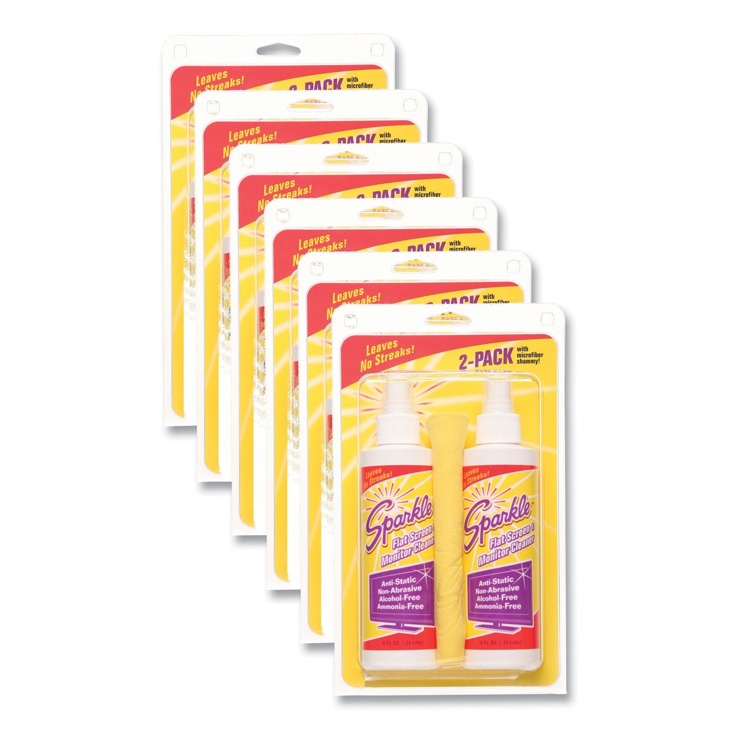 Sparkle Flat Screen and Monitor Cleaner, Pleasant Scent, 8 oz Bottle, 2/Pack, 6/Carton