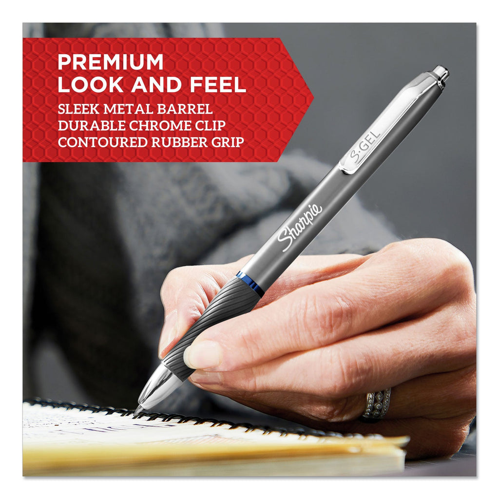 Sharpie S-Gel Premium Metal Barrel Gel Pen, Retractable, Medium 0.7 mm, Blue Ink, Gun Metal Gray Barrel, Dozen