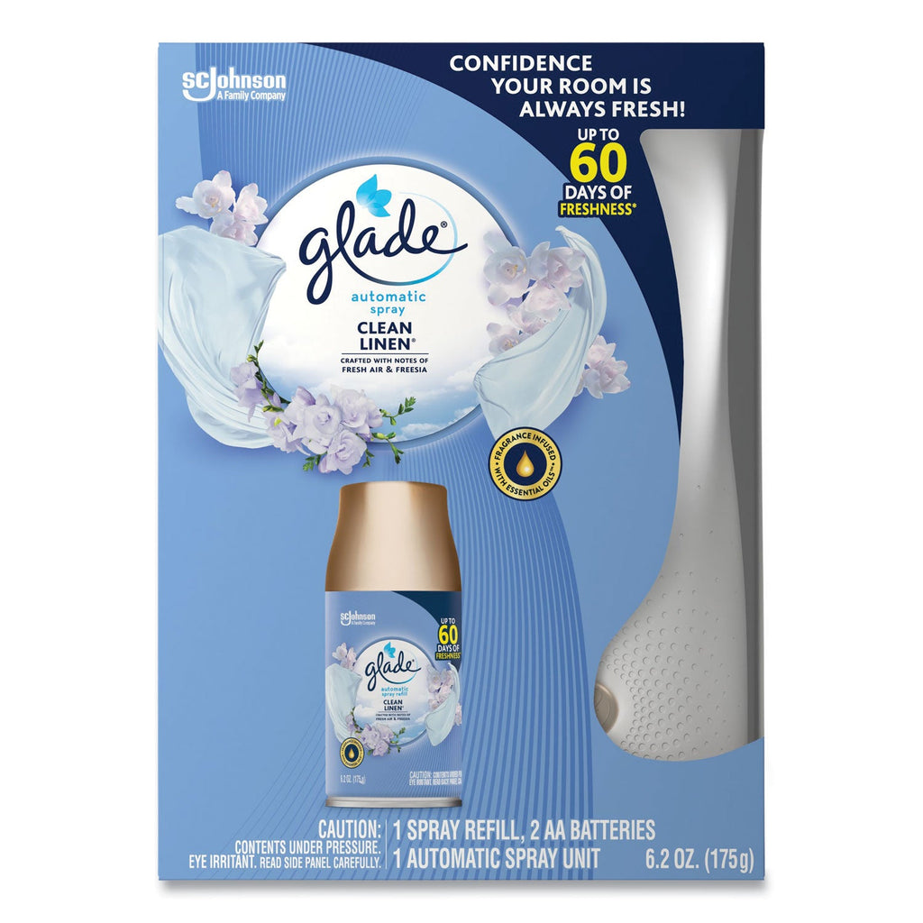 Glade Automatic Spray Starter Kit, Spray Unit and Refill, White/Gold, Clean Linen