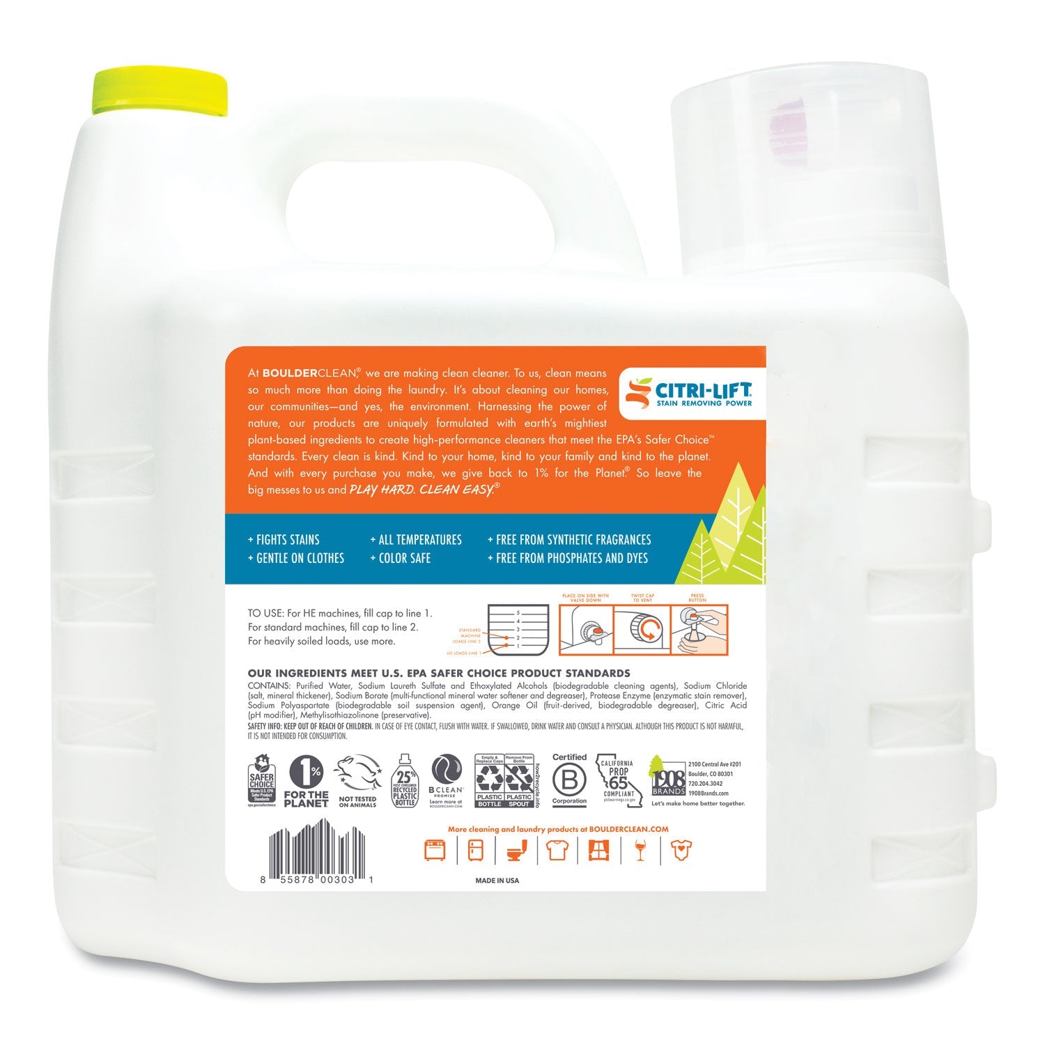 Boulder Clean Liquid Laundry Detergent, Citrus Breeze, 200 oz Bottle, 2/Carton