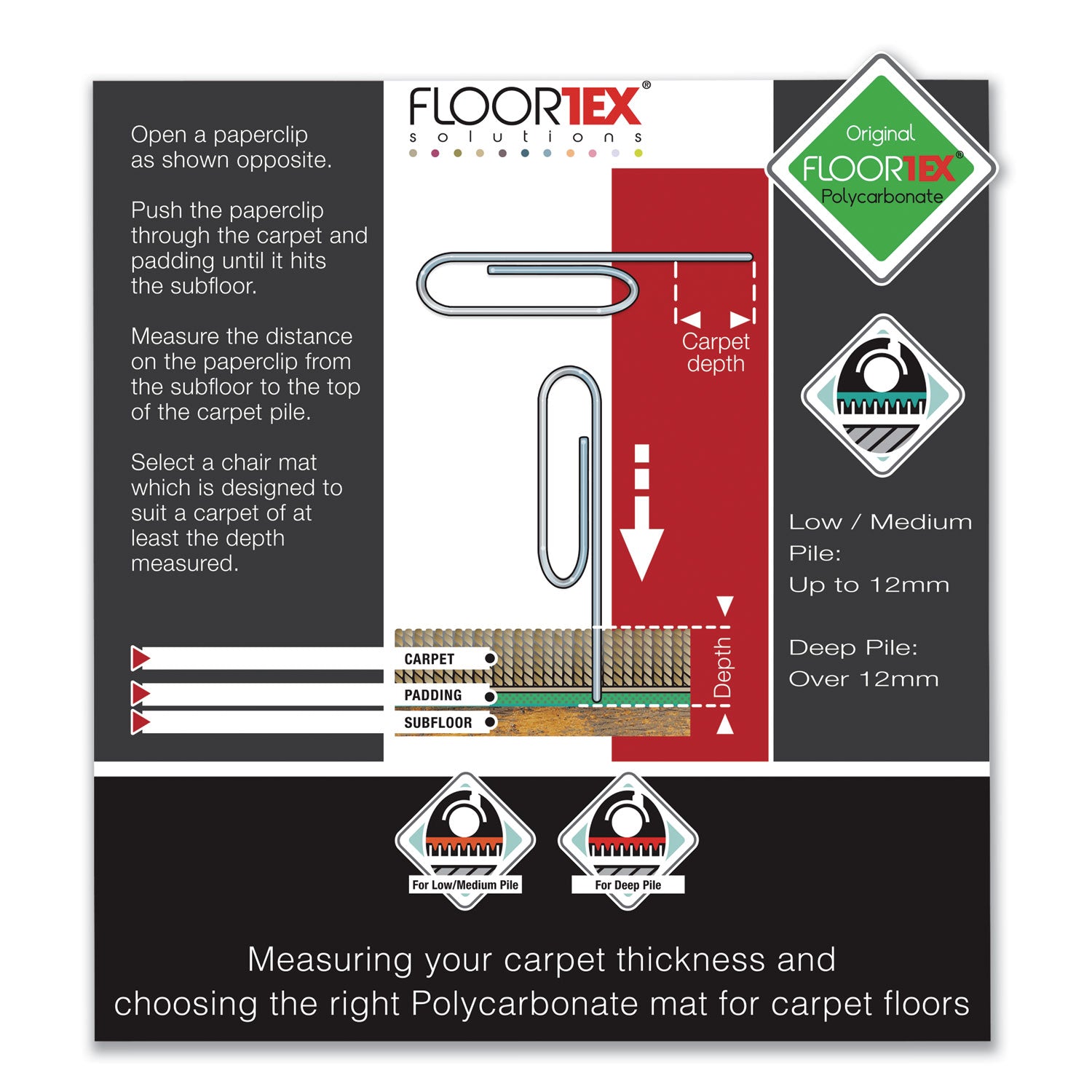 Floortex Cleartex Ultimat XXL Polycarb. Square General Office Mat for Carpets, 60 x 60, Clear