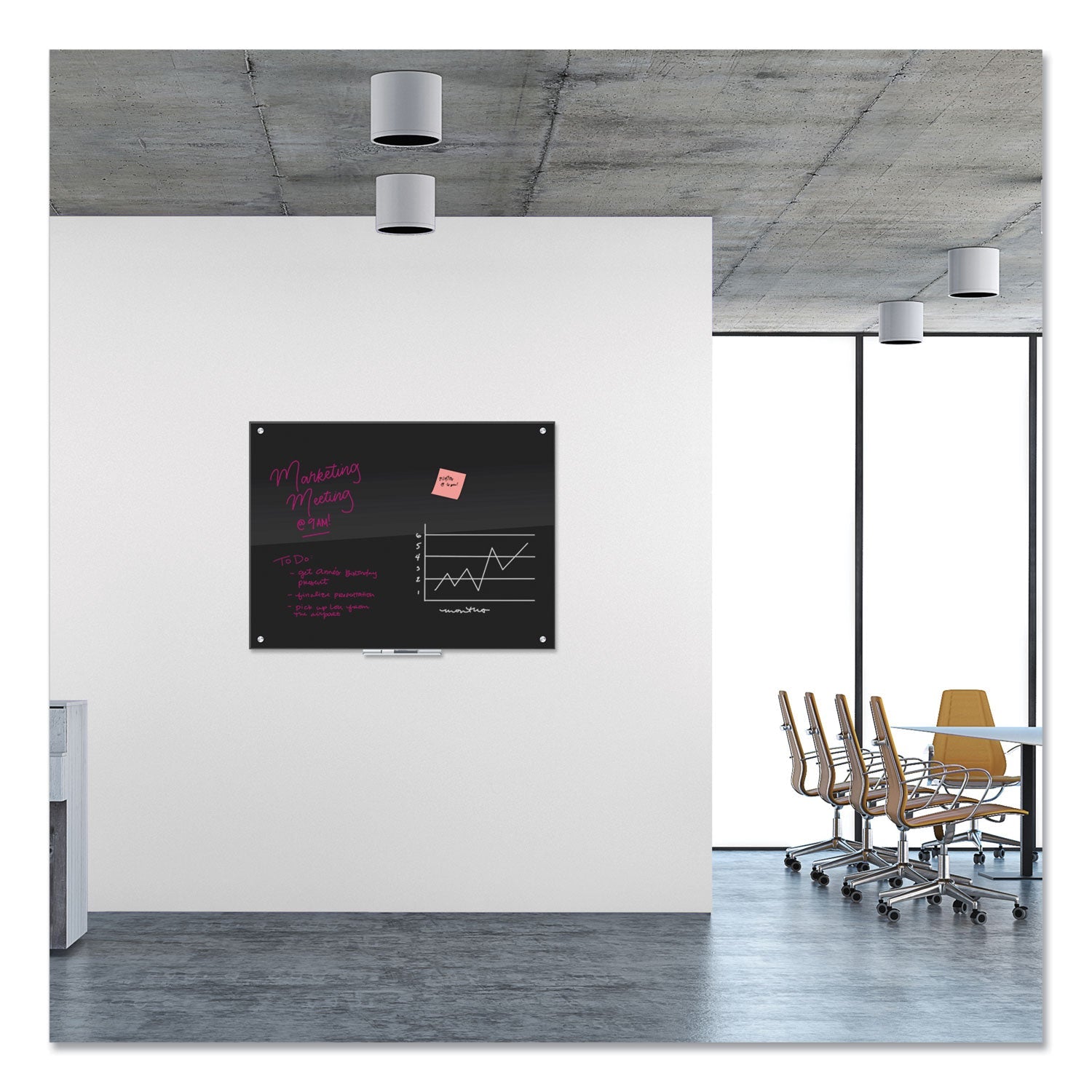 U Brands Black Glass Dry Erase Board, 48 x 36