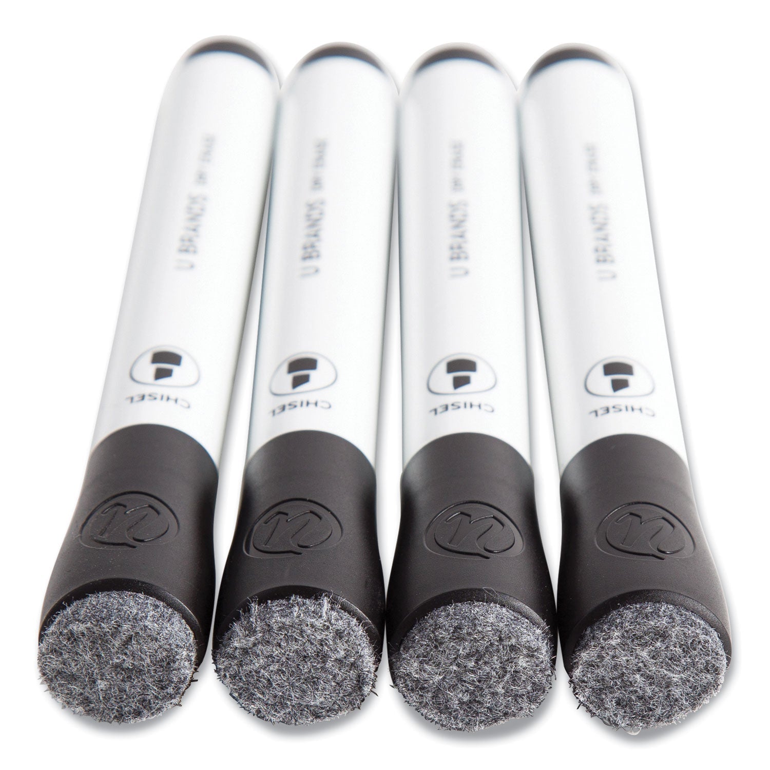 U Brands Chisel Tip Low-Odor Dry-Erase Markers with Erasers, Broad Chisel Tip, Black, Dozen