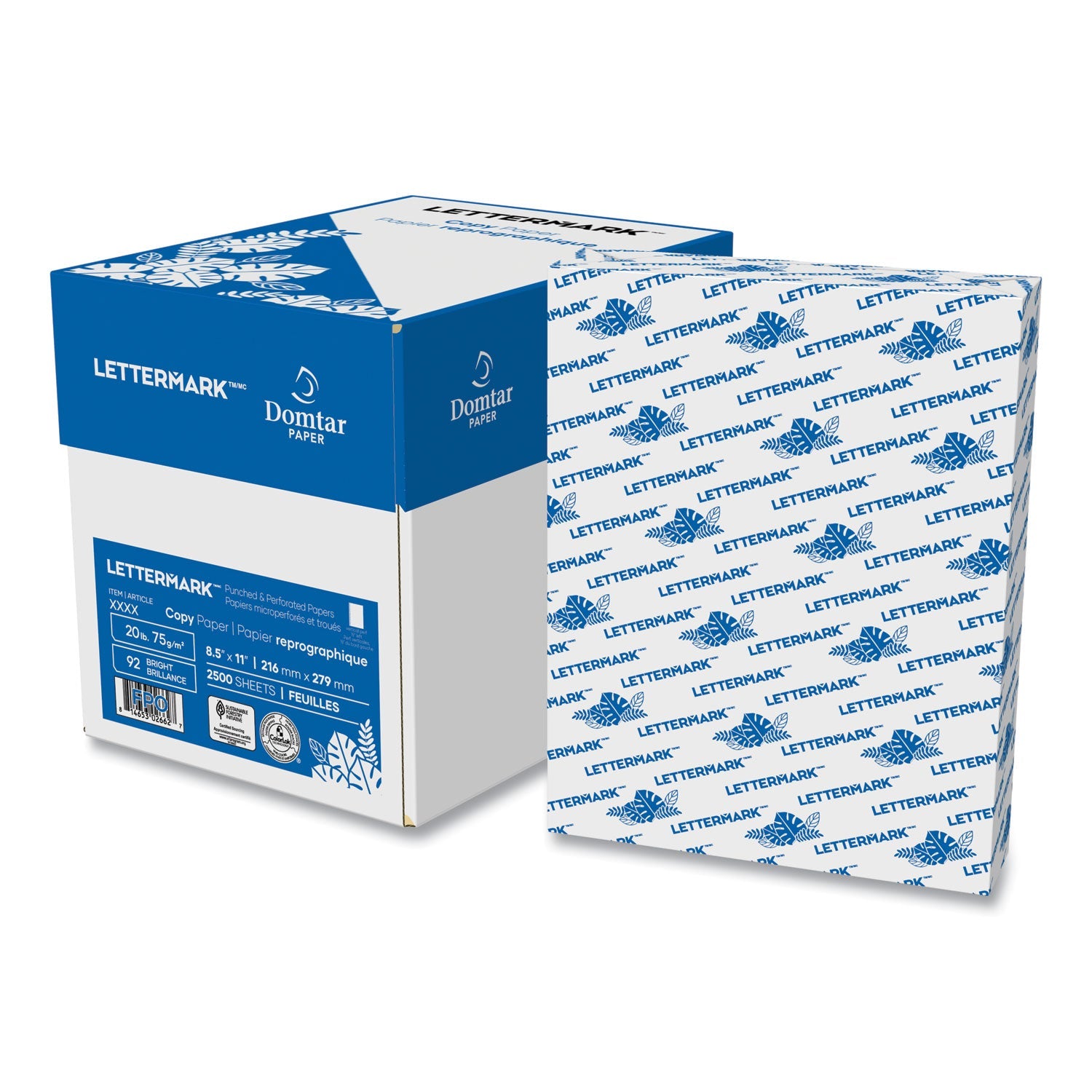 Lettermark Custom Cut-Sheet Copy Paper, 92 Bright, 19-Hole Side Punched, 20 lb Bond Weight, 8.5 x 11, White, 500/Ream