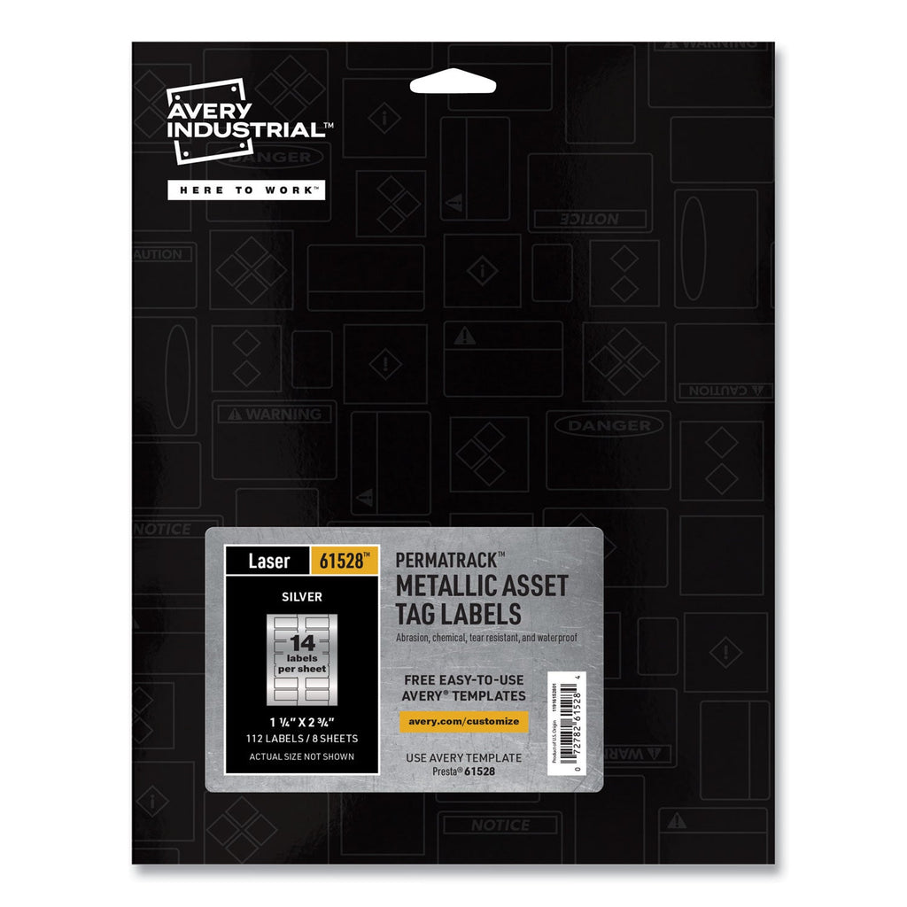 Avery PermaTrack Metallic Asset Tag Labels, Laser Printers, 1.25 x 2.75, Silver, 14/Sheet, 8 Sheets/Pack