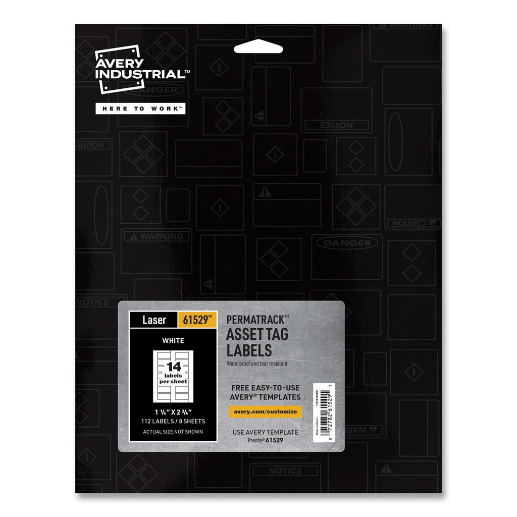 Avery PermaTrack Durable White Asset Tag Labels, Laser Printers, 1.25 x 2.75, White, 14/Sheet, 8 Sheets/Pack