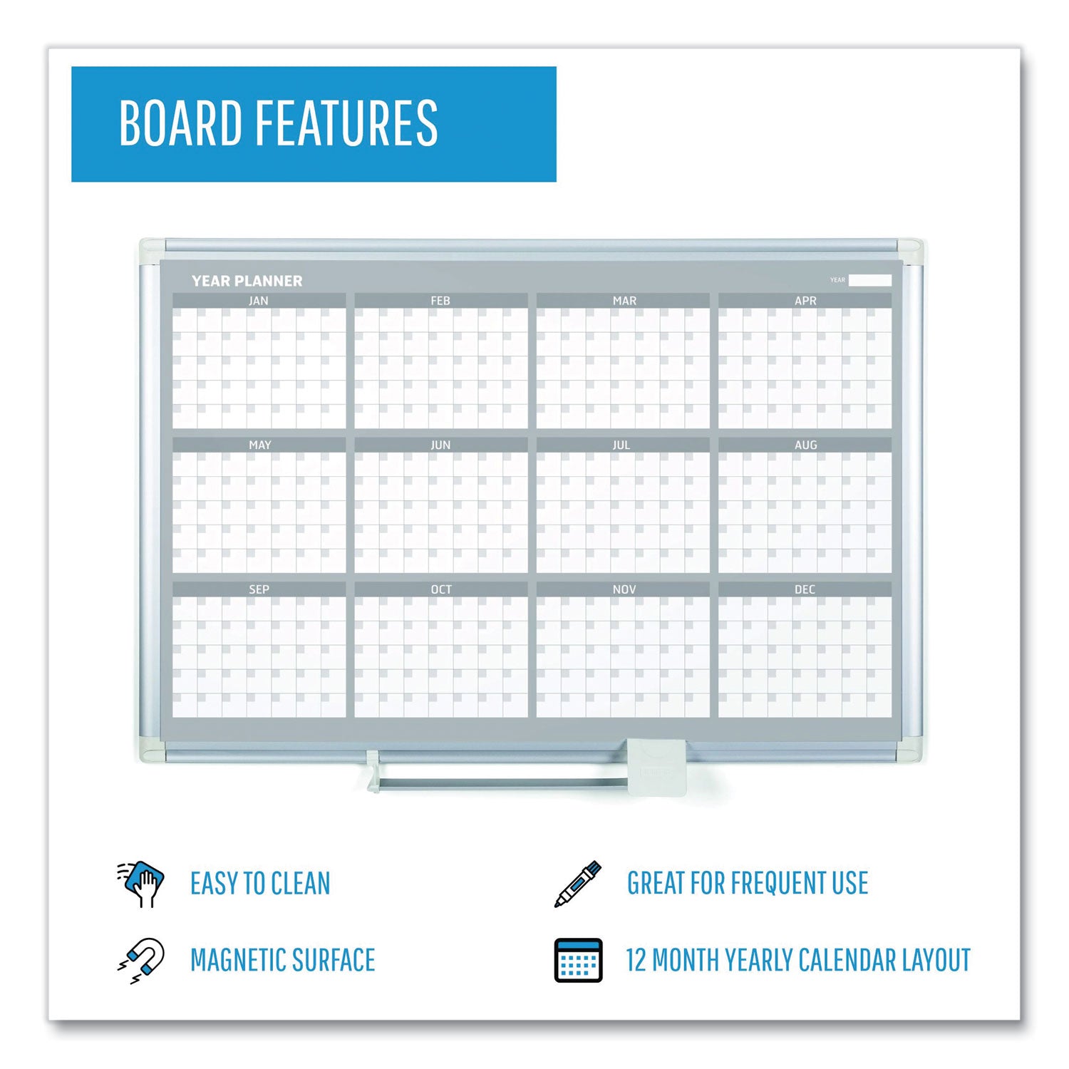 MasterVision 12 Month Year Planner, 36x24, Aluminum Frame
